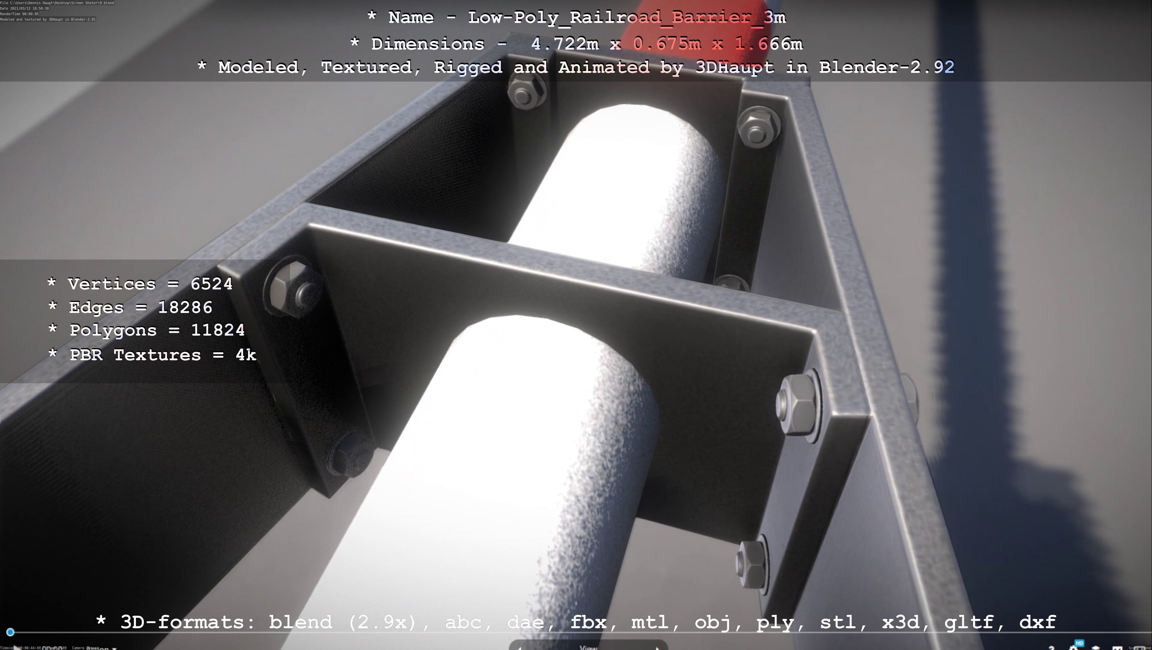 Low-Poly Railroad Barrier 3m Low-poly 3D model_13