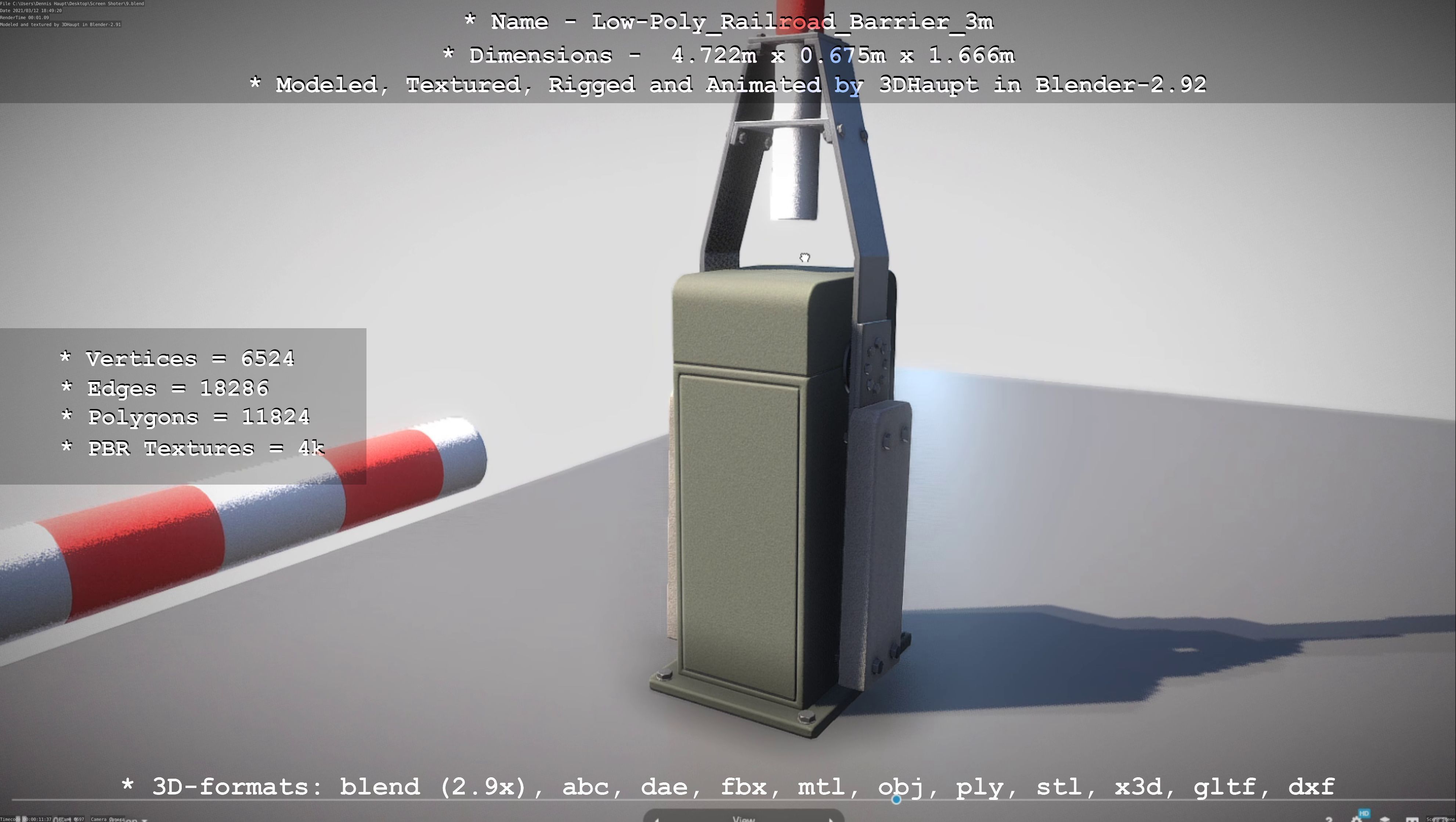 Low-Poly Railroad Barrier 3m Low-poly 3D model_7