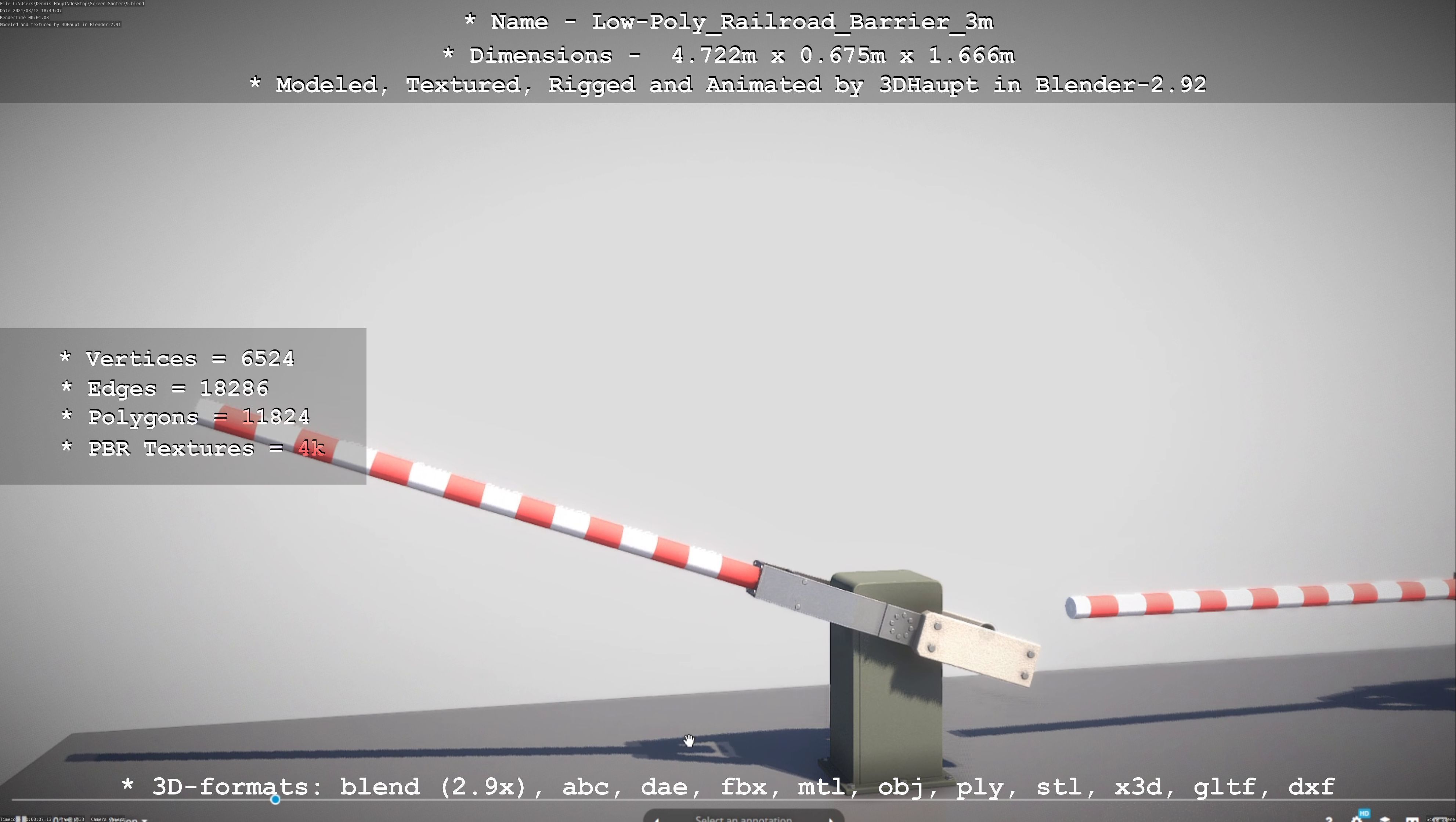 Low-Poly Railroad Barrier 3m Low-poly 3D model_4