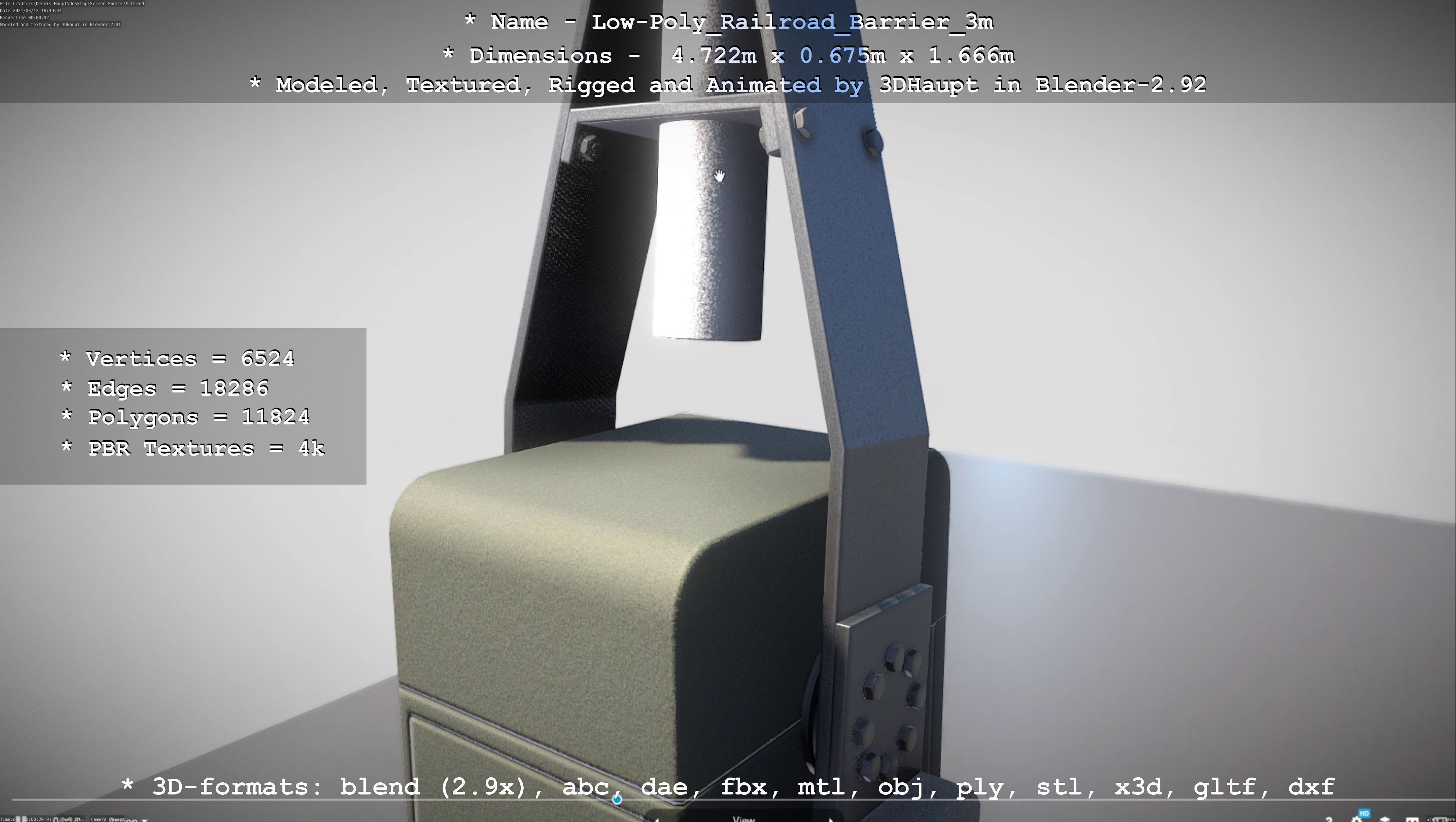 Low-Poly Railroad Barrier 3m Low-poly 3D model_28