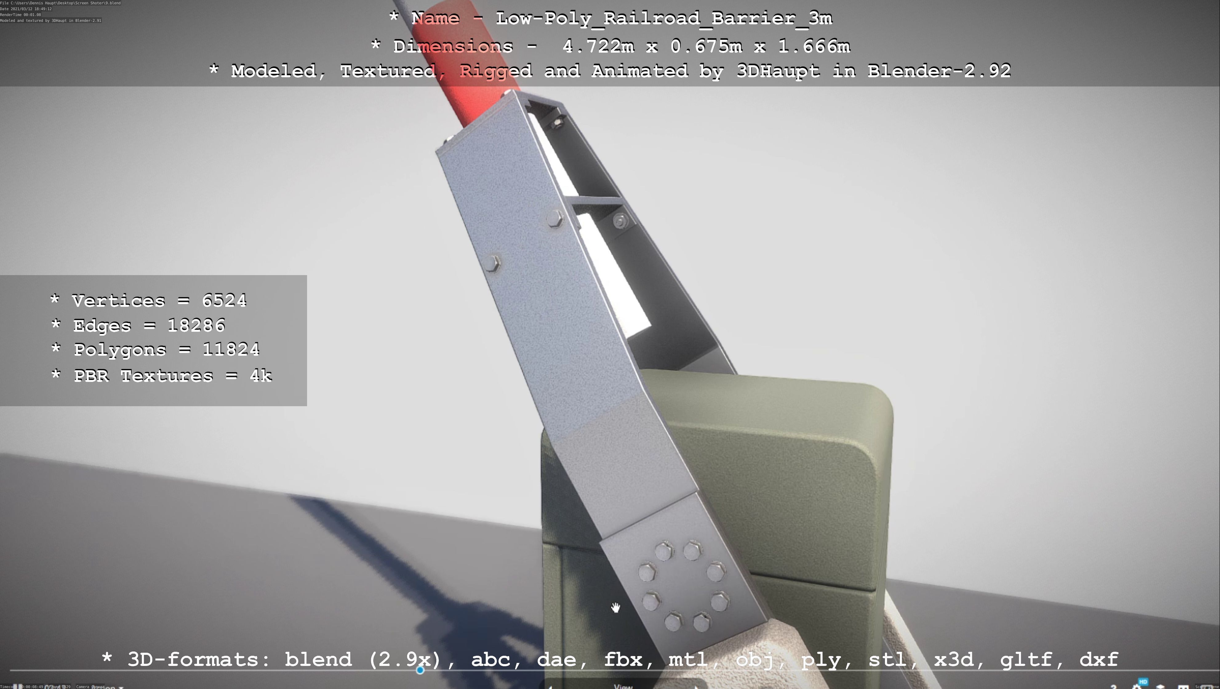 Low-Poly Railroad Barrier 3m Low-poly 3D model_5