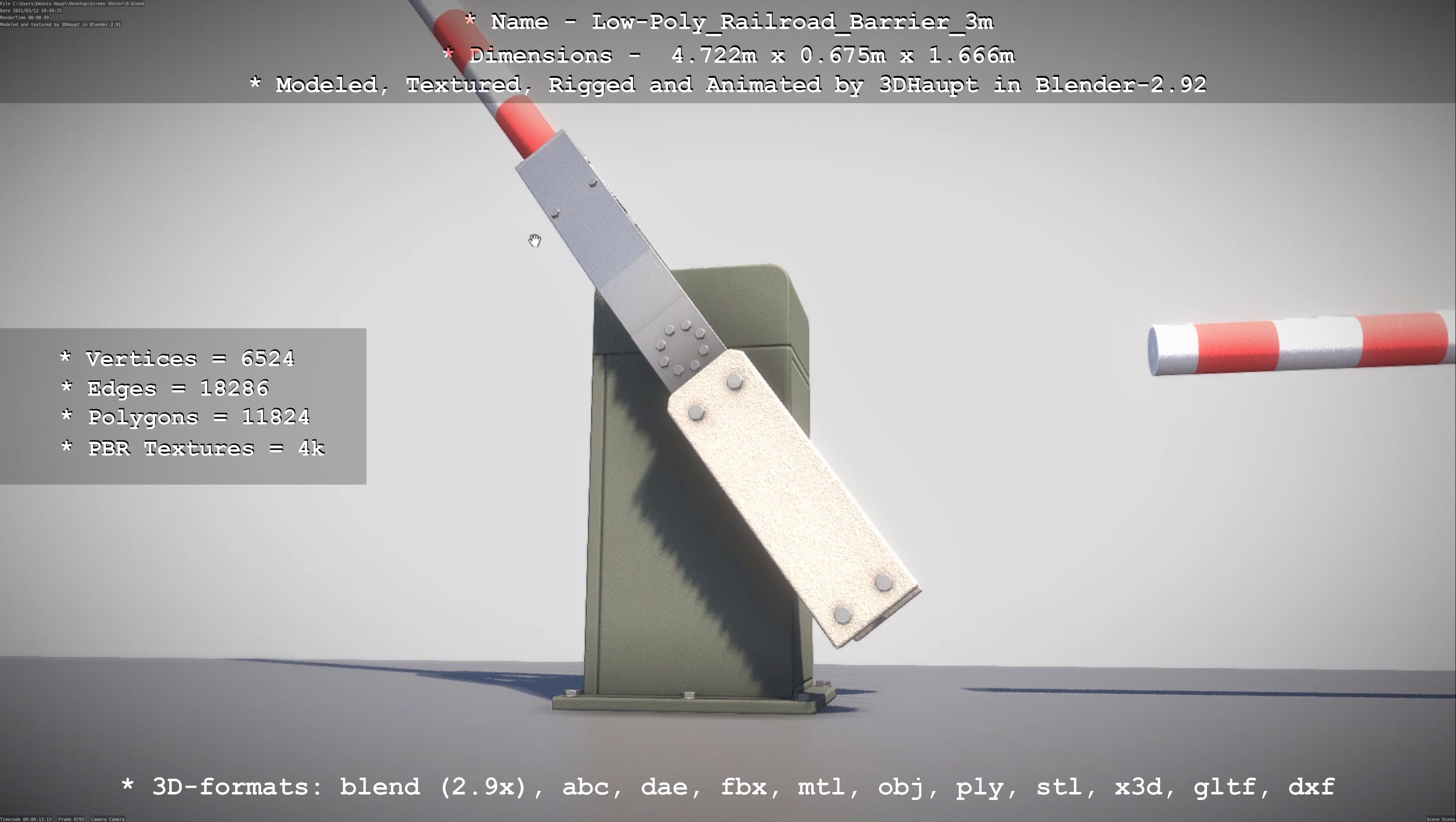 Low-Poly Railroad Barrier 3m Low-poly 3D model_9