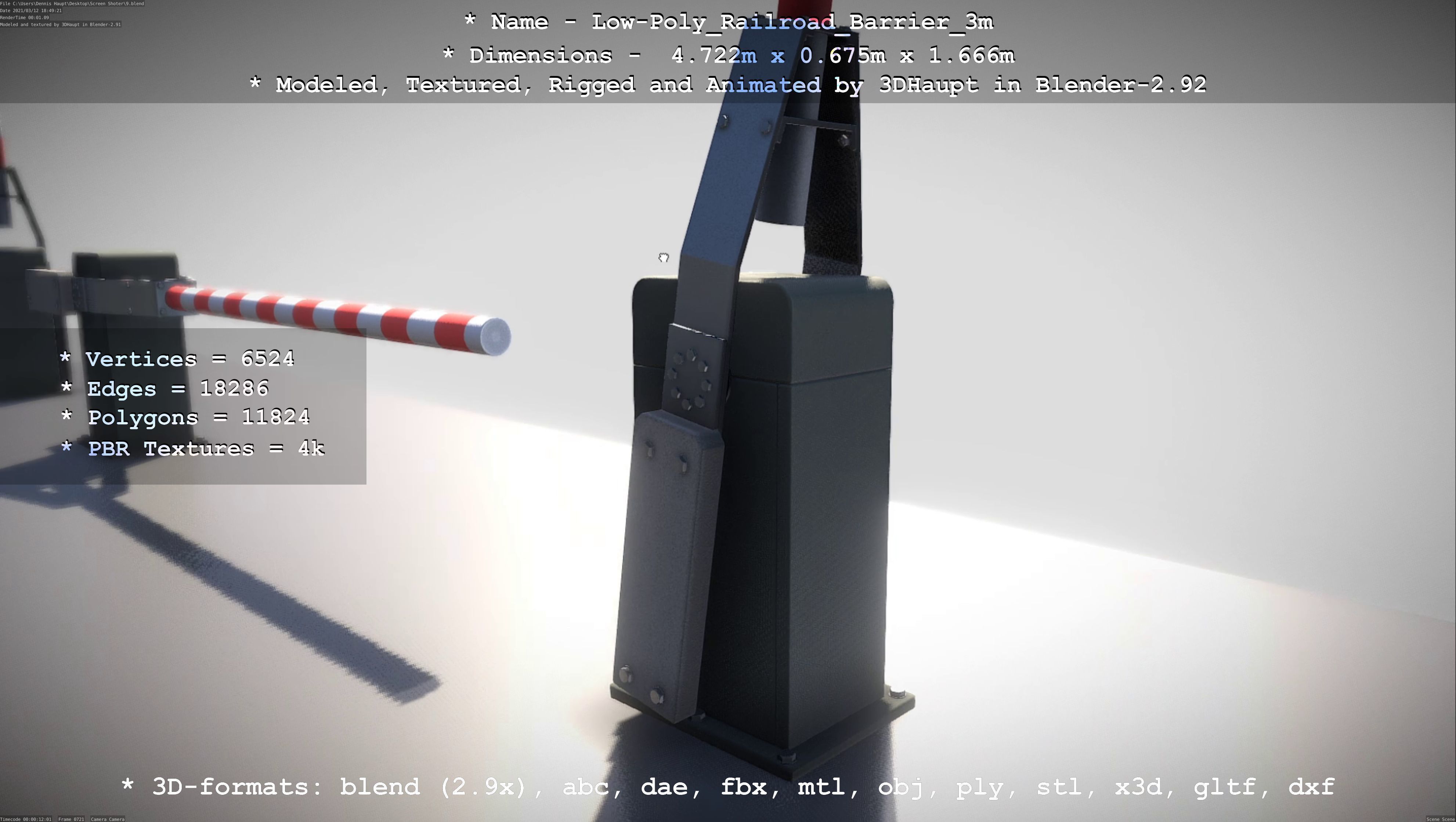 Low-Poly Railroad Barrier 3m Low-poly 3D model_8