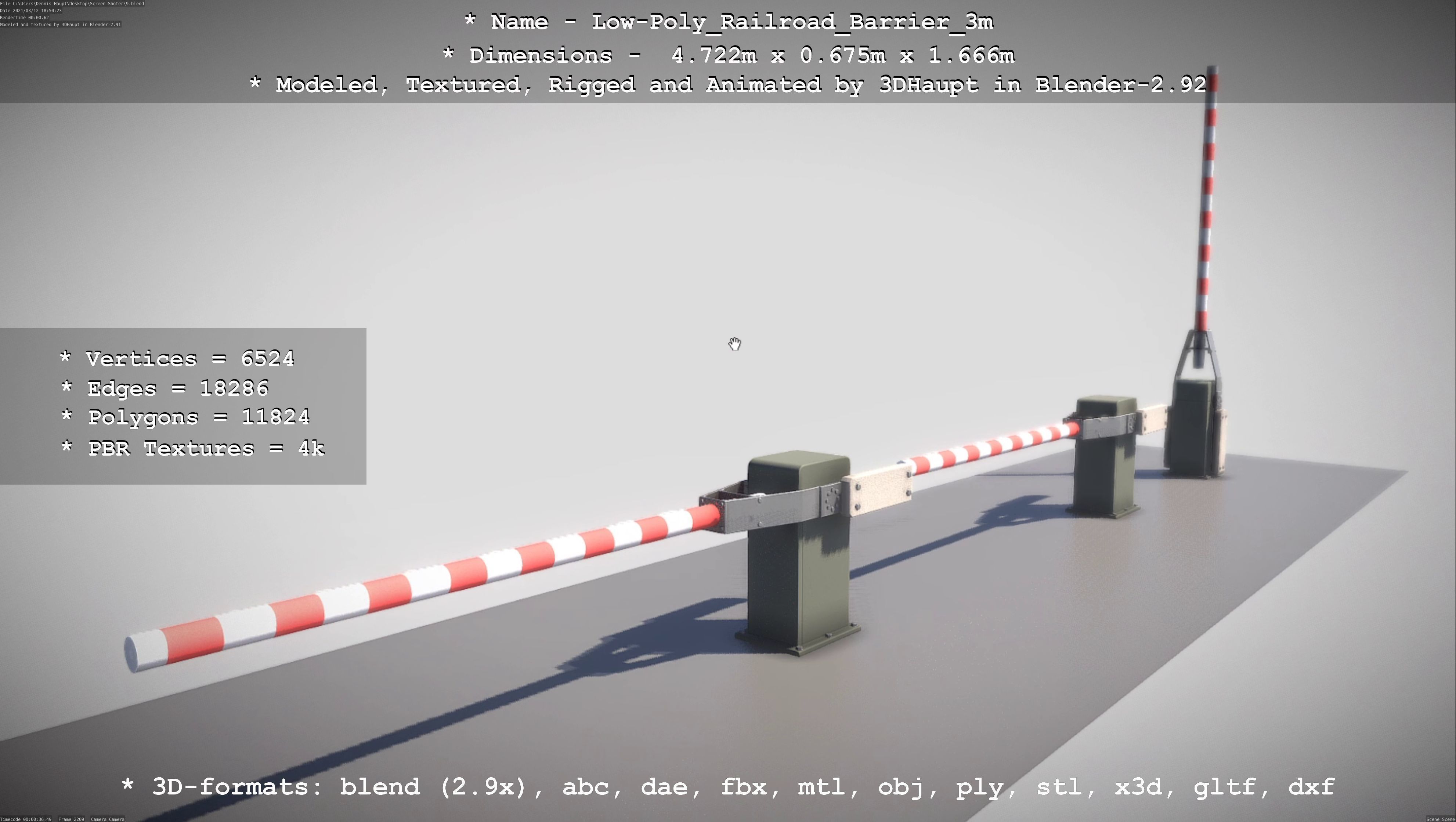 Low-Poly Railroad Barrier 3m Low-poly 3D model_16