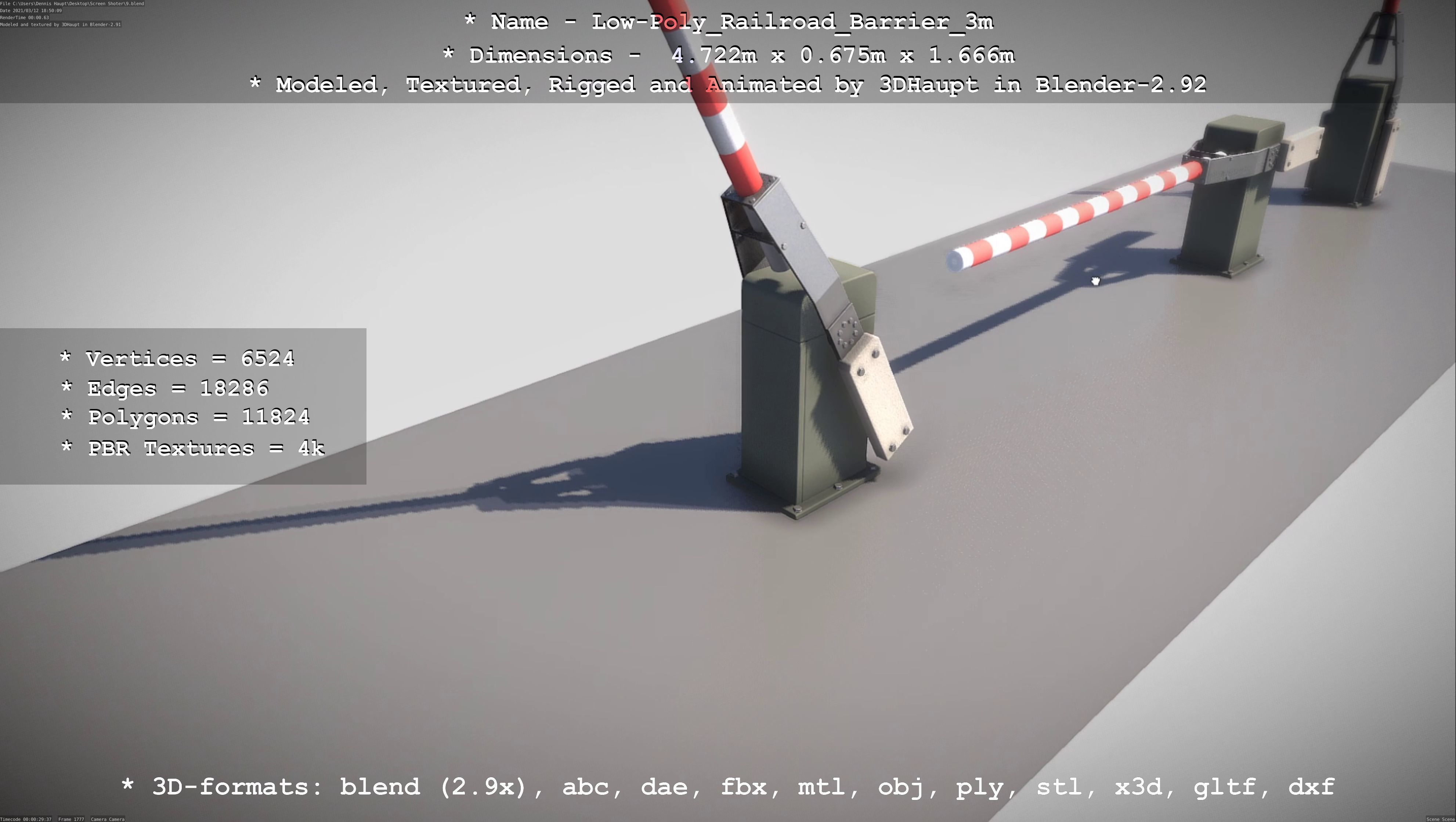 Low-Poly Railroad Barrier 3m Low-poly 3D model_15