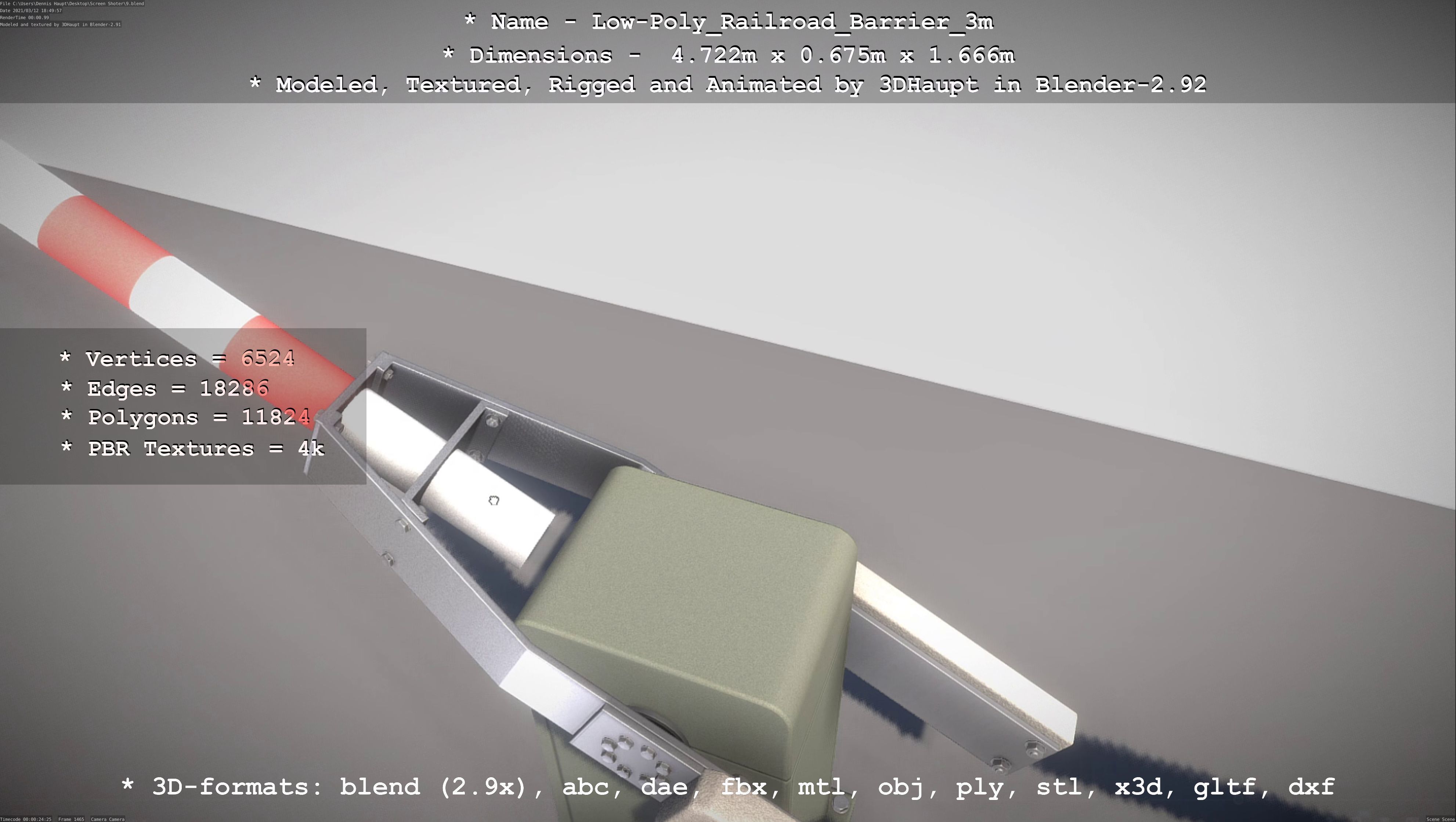 Low-Poly Railroad Barrier 3m Low-poly 3D model_12