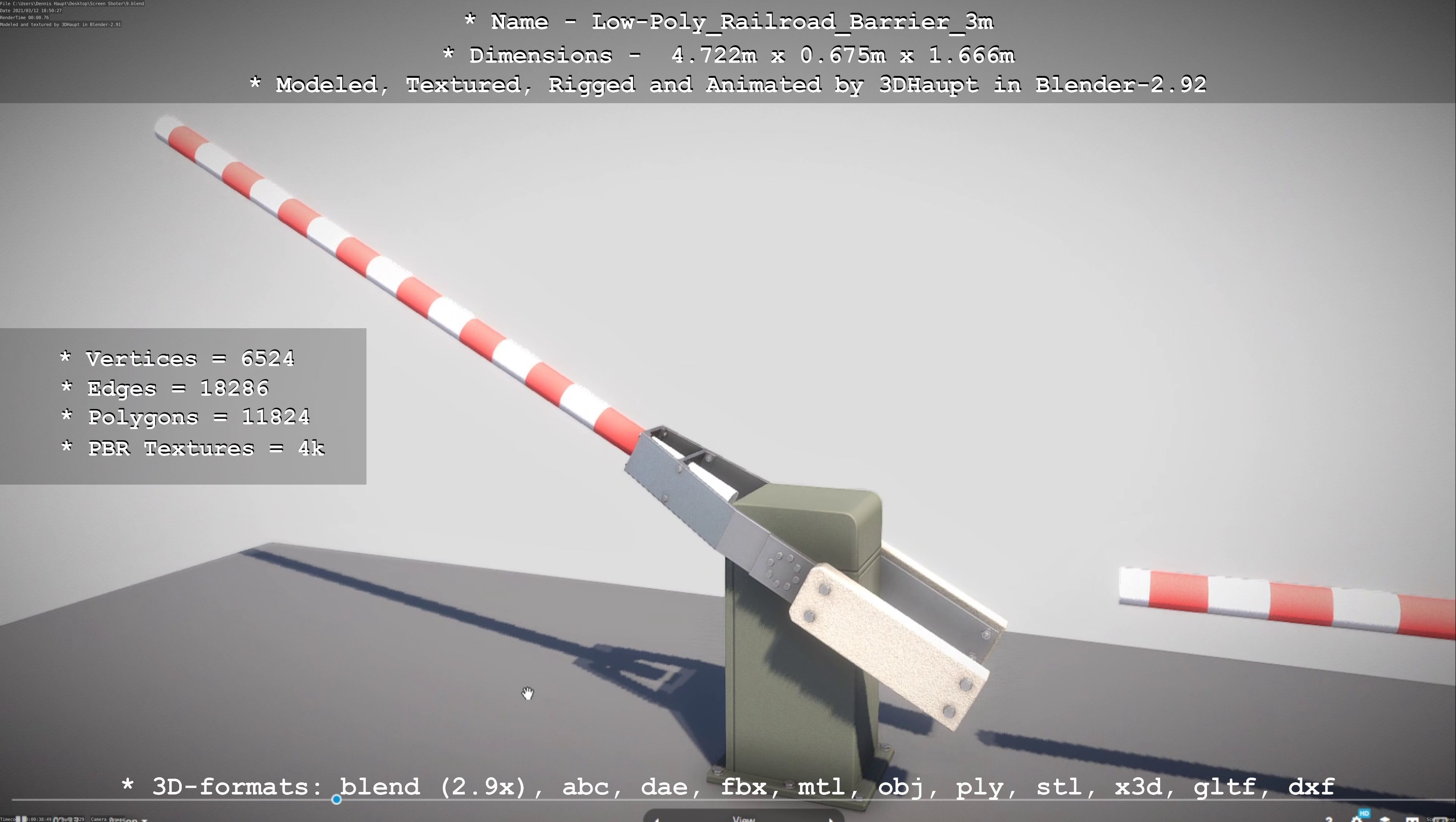 Low-Poly Railroad Barrier 3m Low-poly 3D model_48
