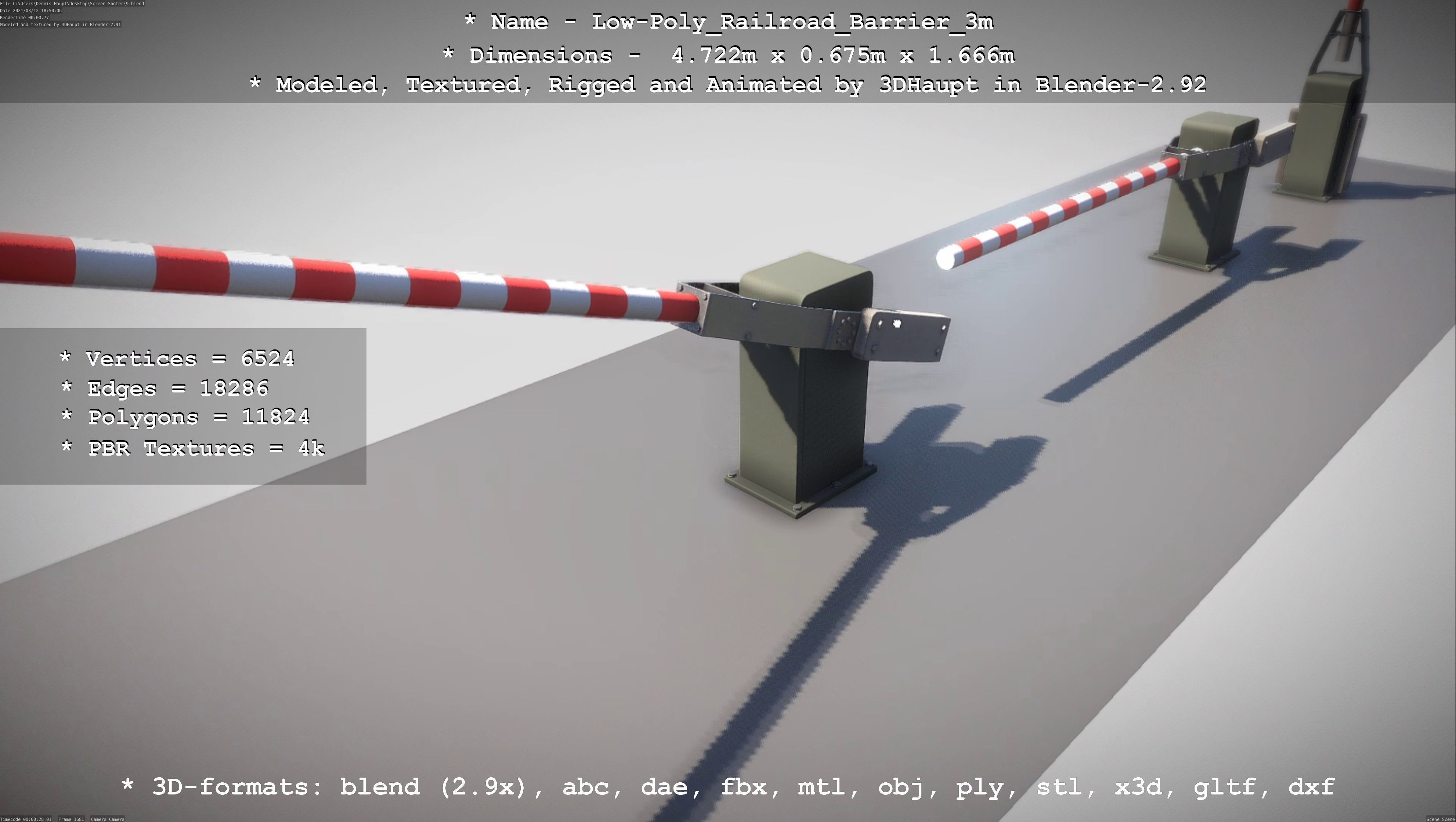Low-Poly Railroad Barrier 3m Low-poly 3D model_37