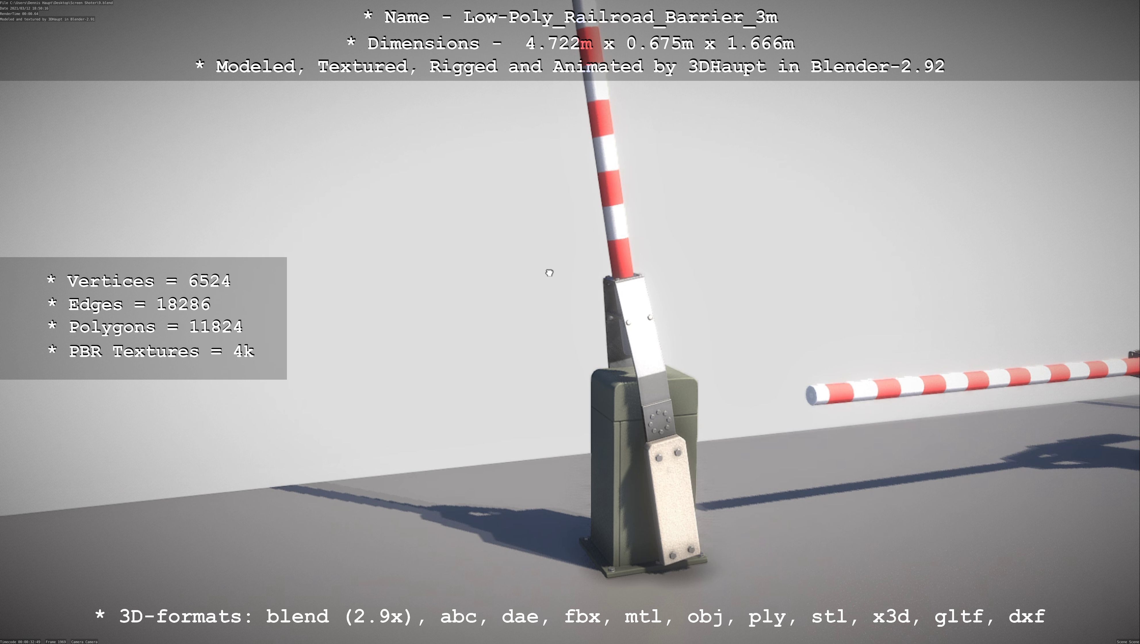 Low-Poly Railroad Barrier 3m Low-poly 3D model_42