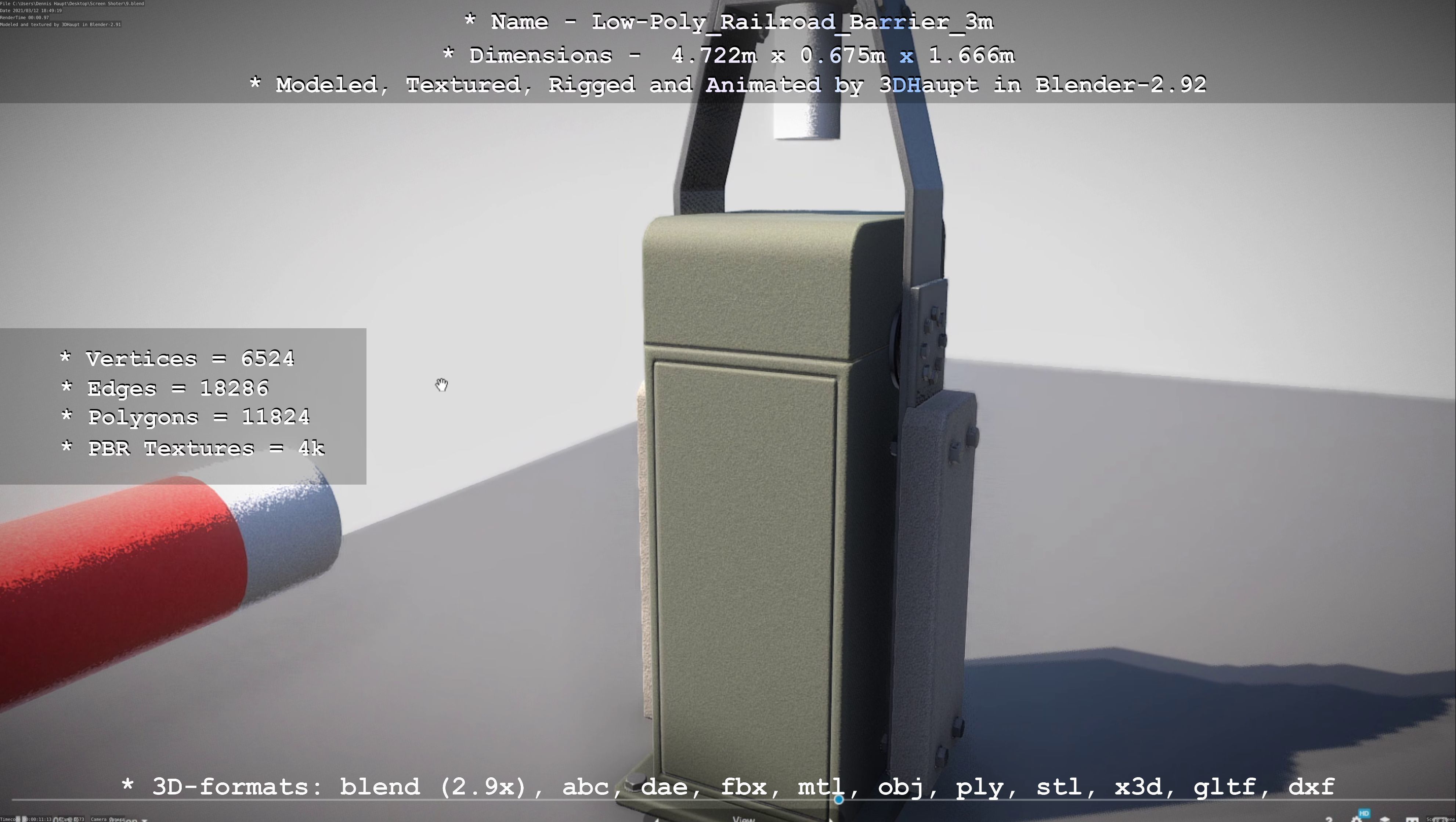 Low-Poly Railroad Barrier 3m Low-poly 3D model_47