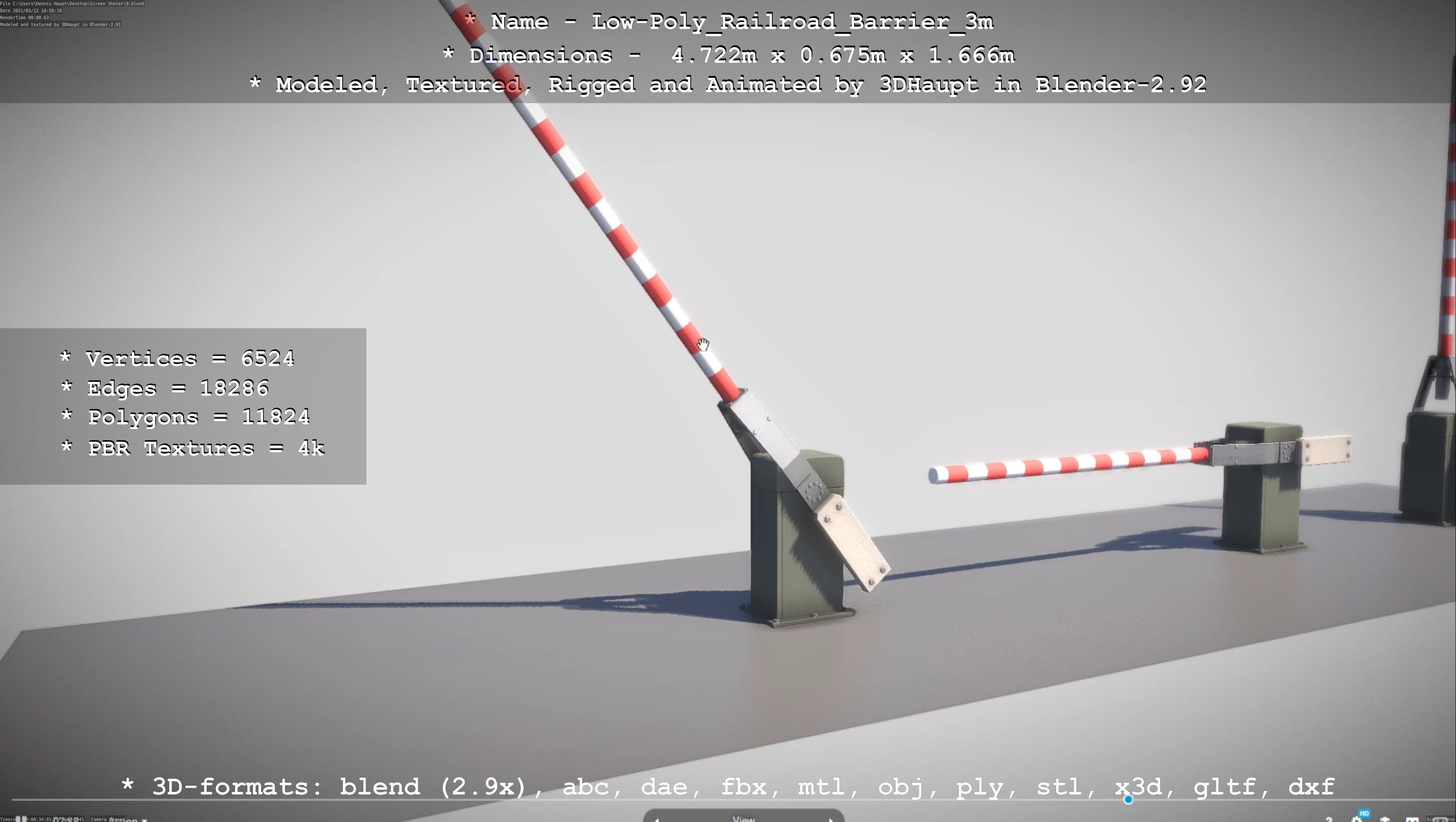 Low-Poly Railroad Barrier 3m Low-poly 3D model_44