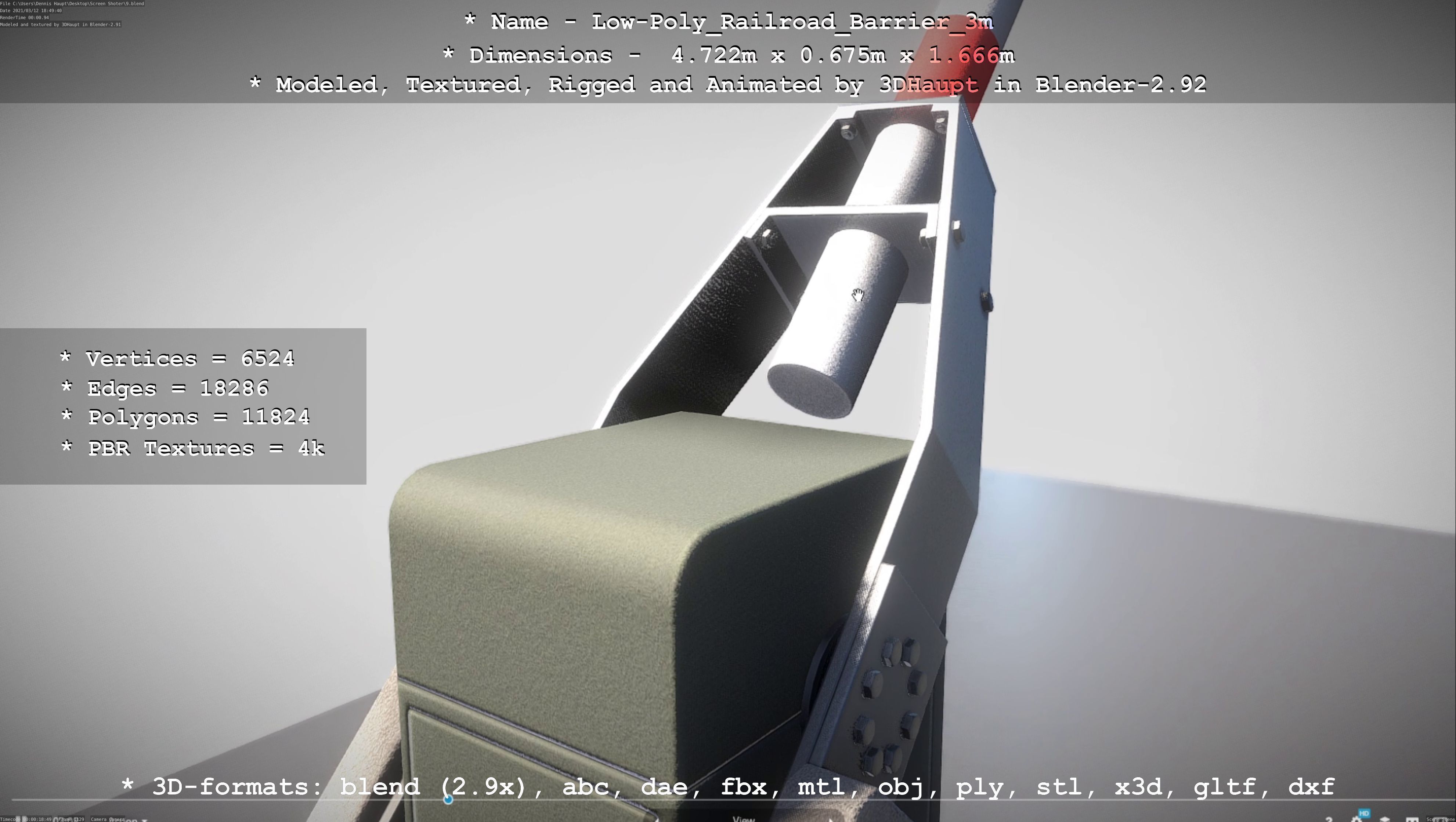 Low-Poly Railroad Barrier 3m Low-poly 3D model_26