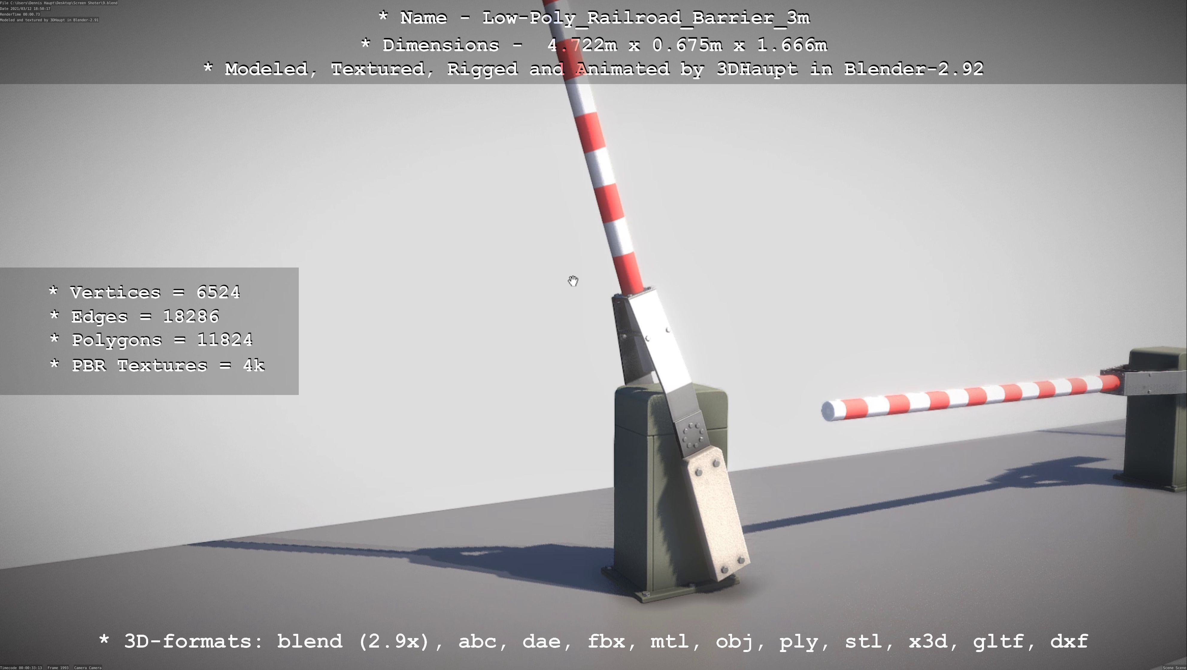 Low-Poly Railroad Barrier 3m Low-poly 3D model_43