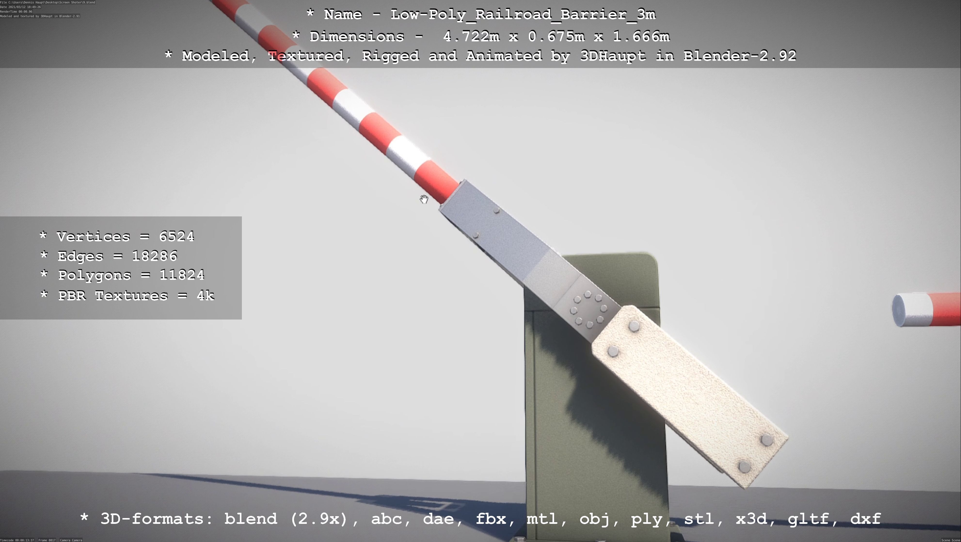 Low-Poly Railroad Barrier 3m Low-poly 3D model_69