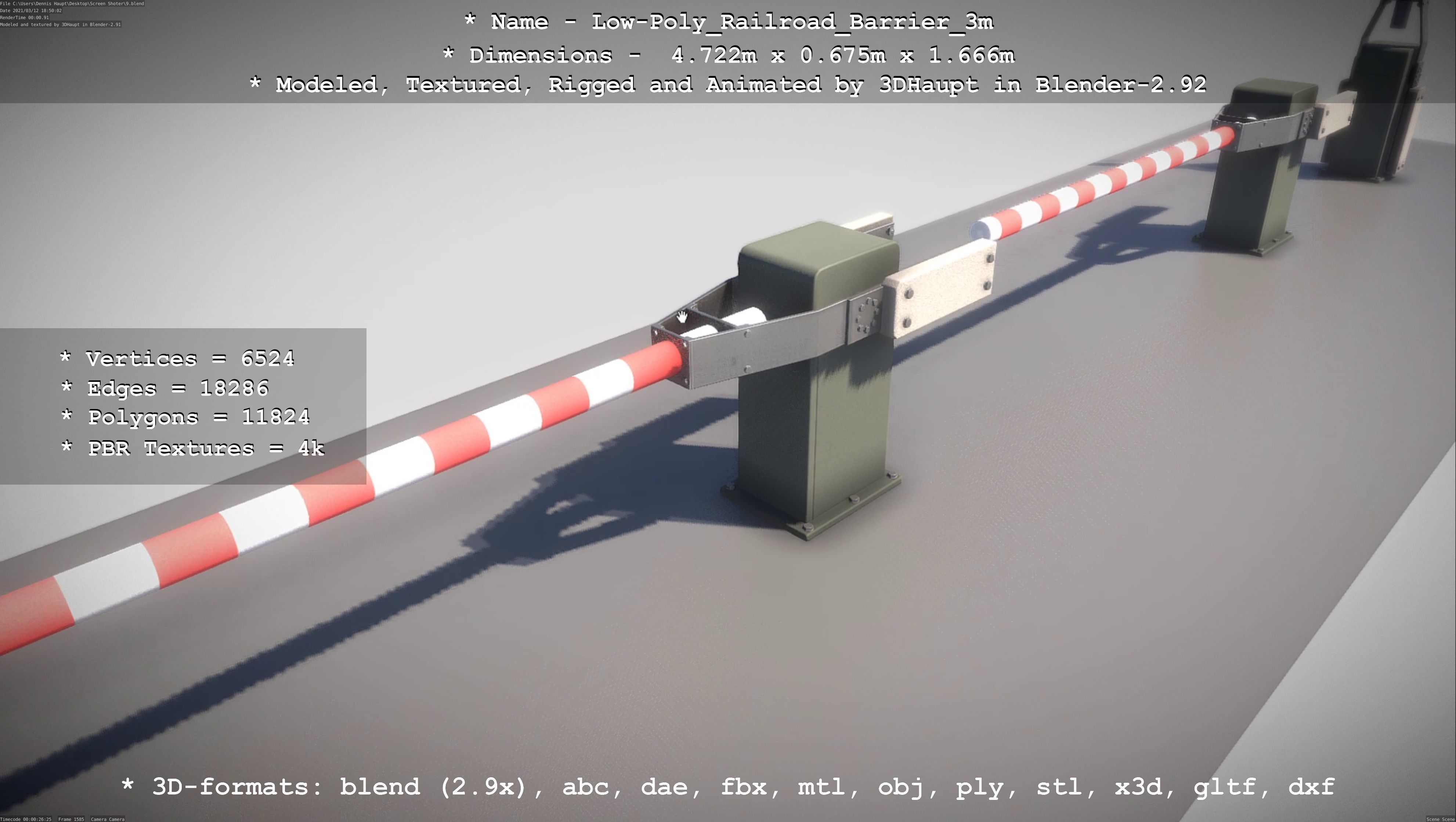 Low-Poly Railroad Barrier 3m Low-poly 3D model_34