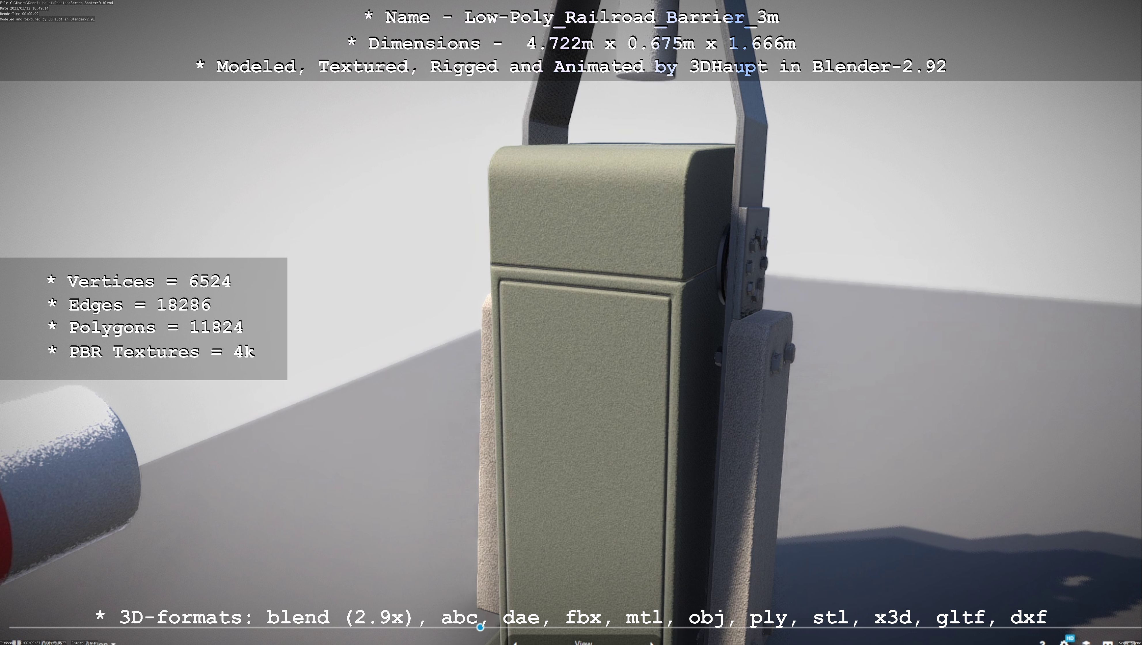 Low-Poly Railroad Barrier 3m Low-poly 3D model_6