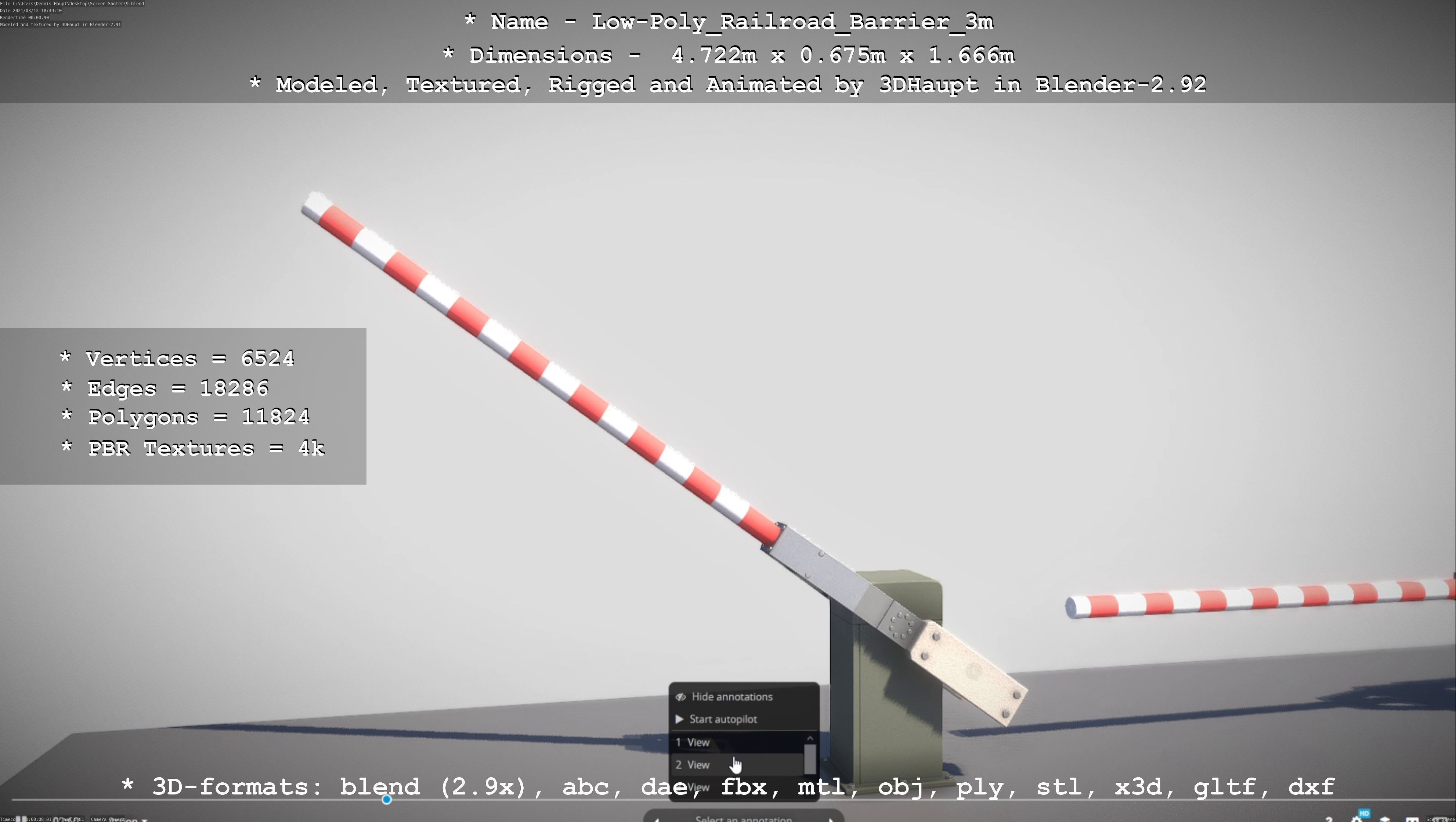 Low-Poly Railroad Barrier 3m Low-poly 3D model_36