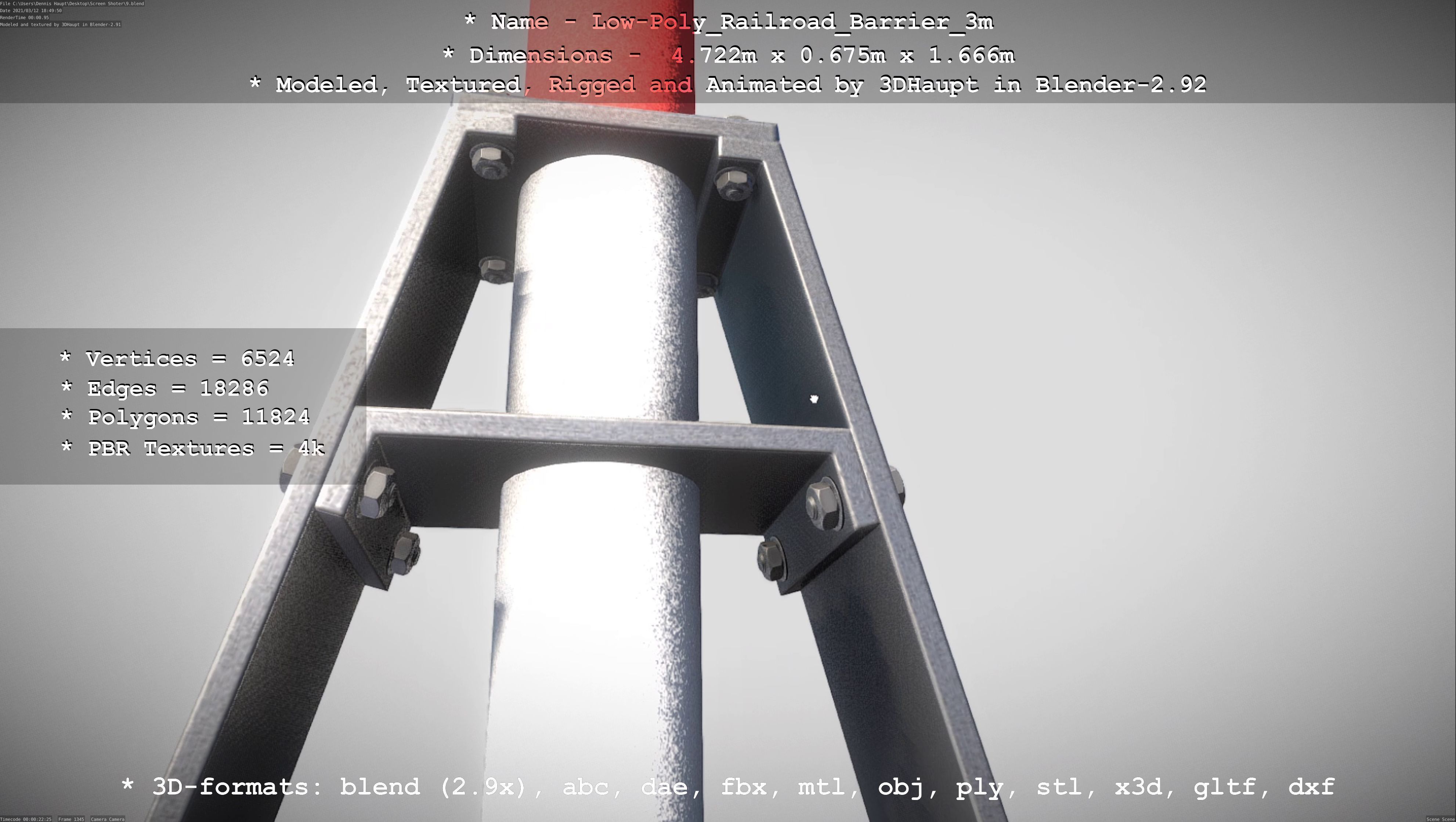 Low-Poly Railroad Barrier 3m Low-poly 3D model_11