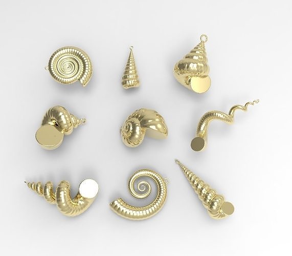 Shell Set - 9 Snail Pendant 3D Models - 3D Printing Charms  3D Model Collection