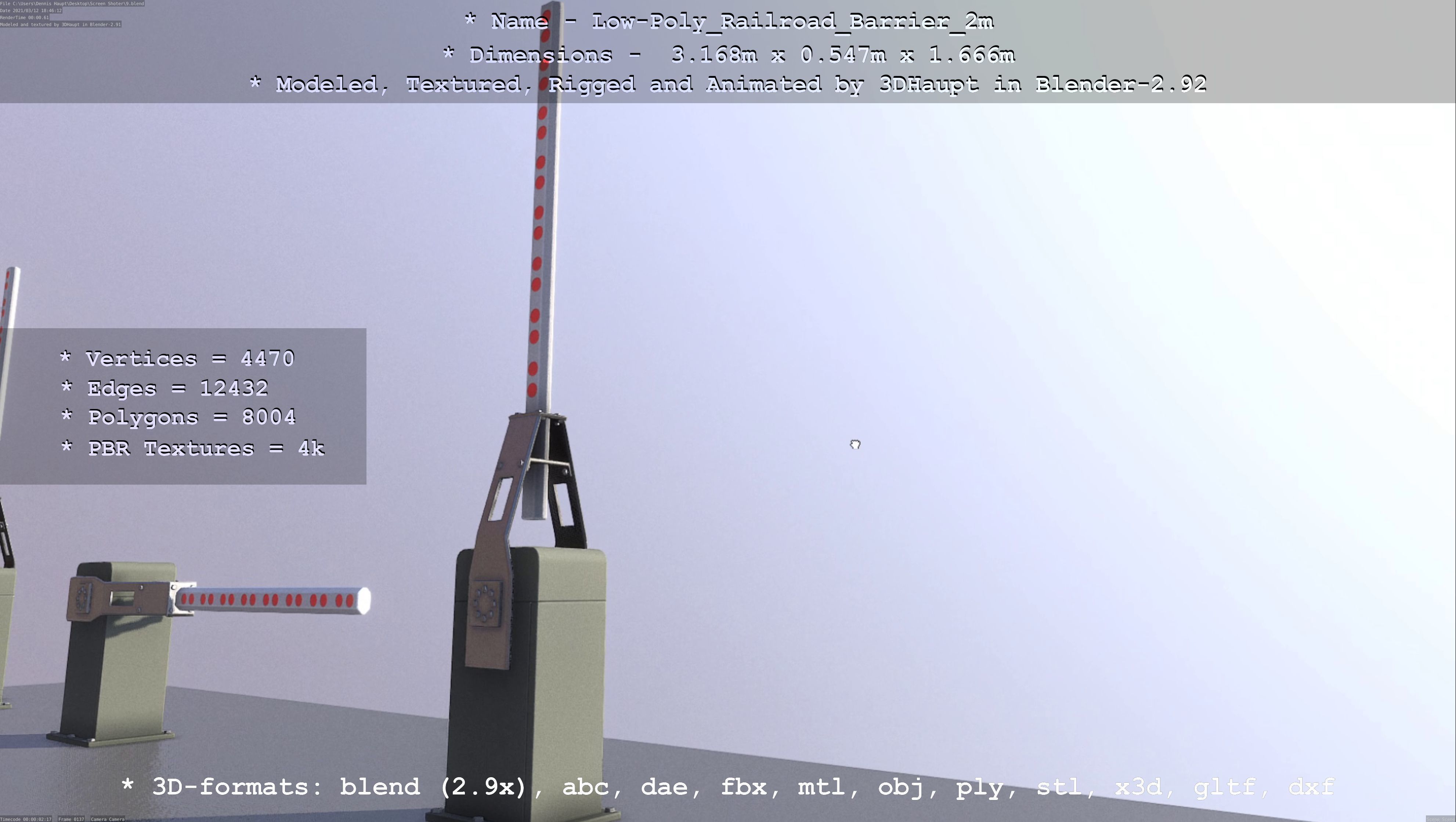 Low-Poly Railroad Barrier 2m Low-poly 3D model_115