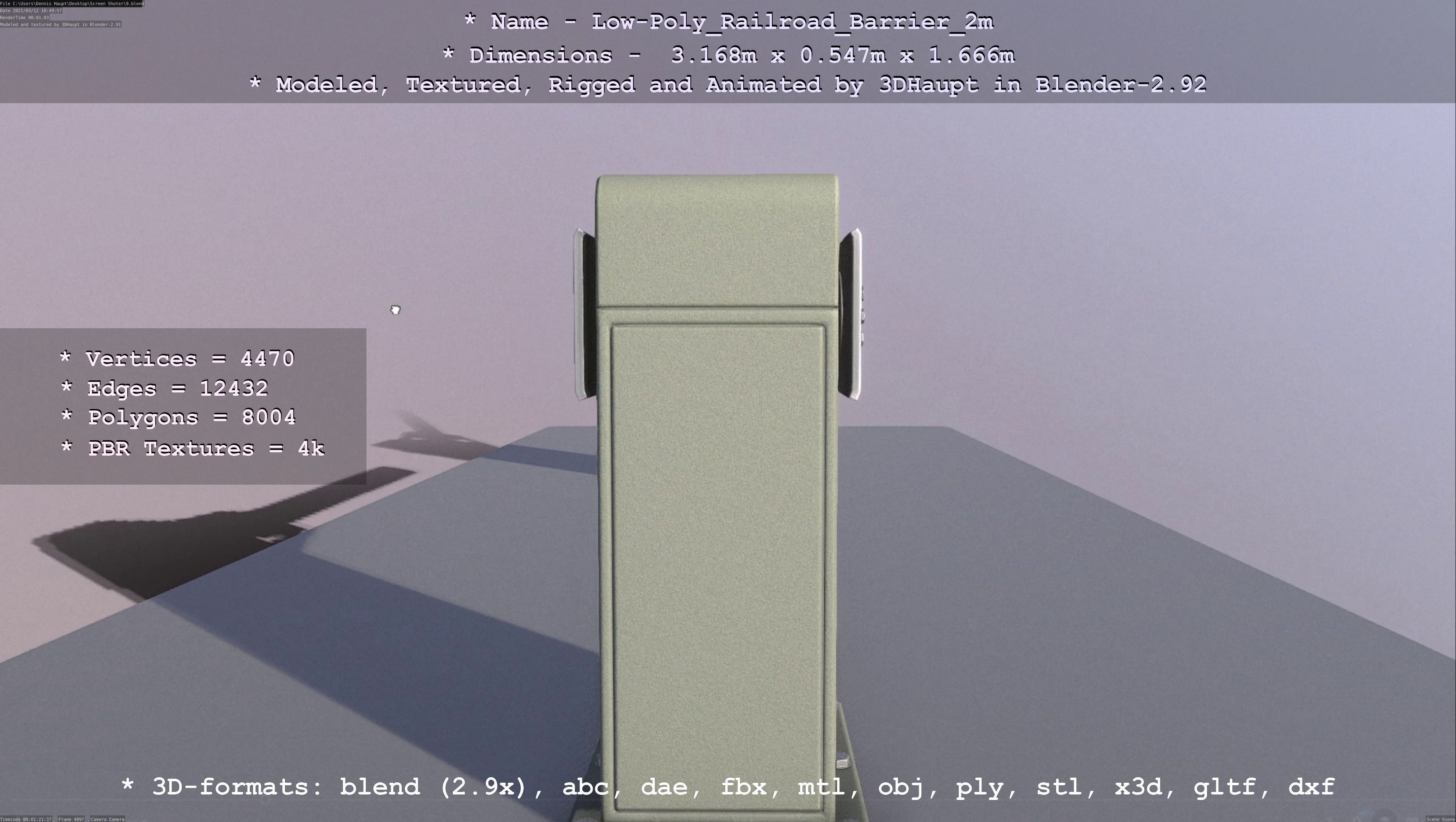 Low-Poly Railroad Barrier 2m Low-poly 3D model_100