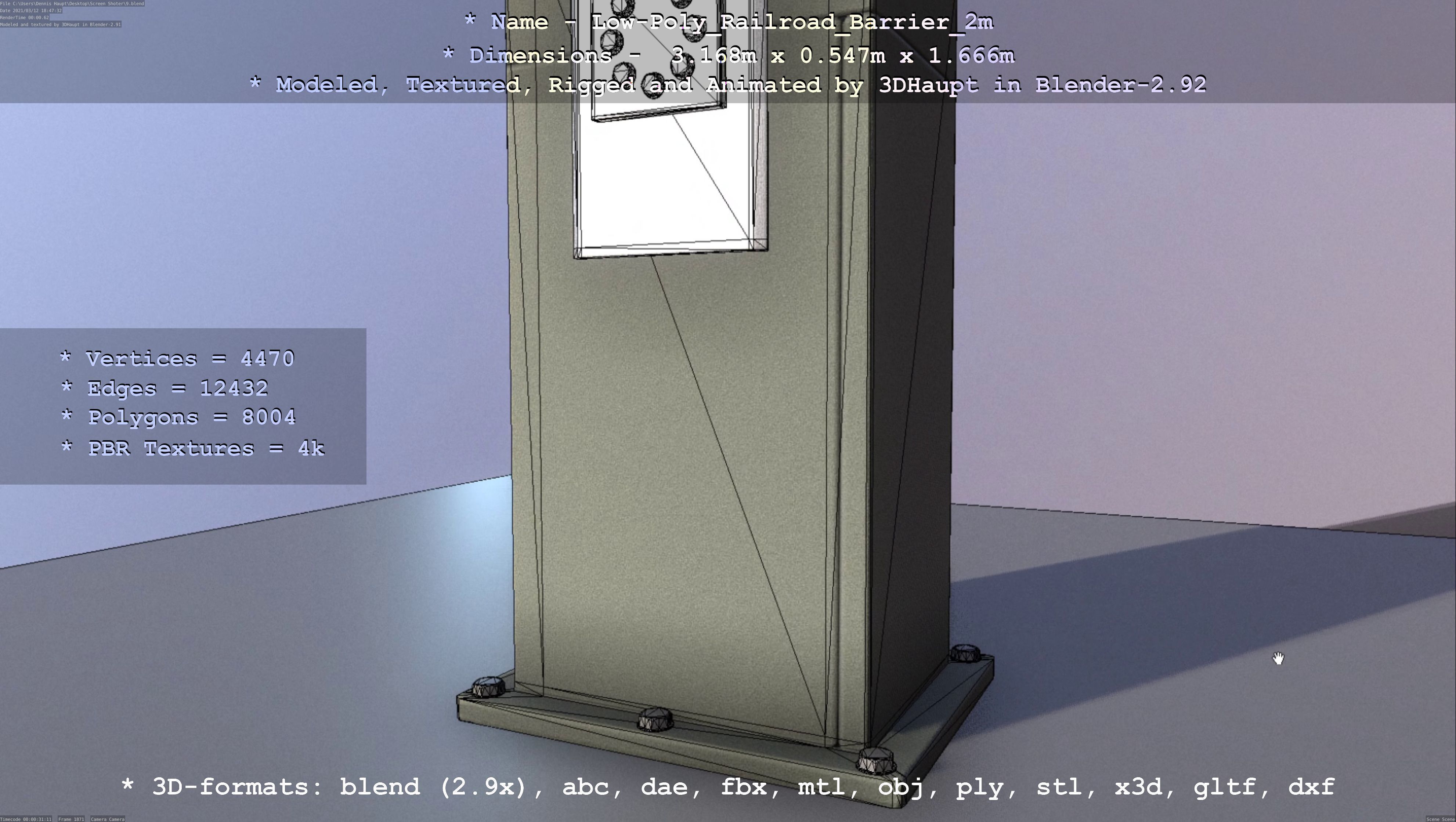 Low-Poly Railroad Barrier 2m Low-poly 3D model_84