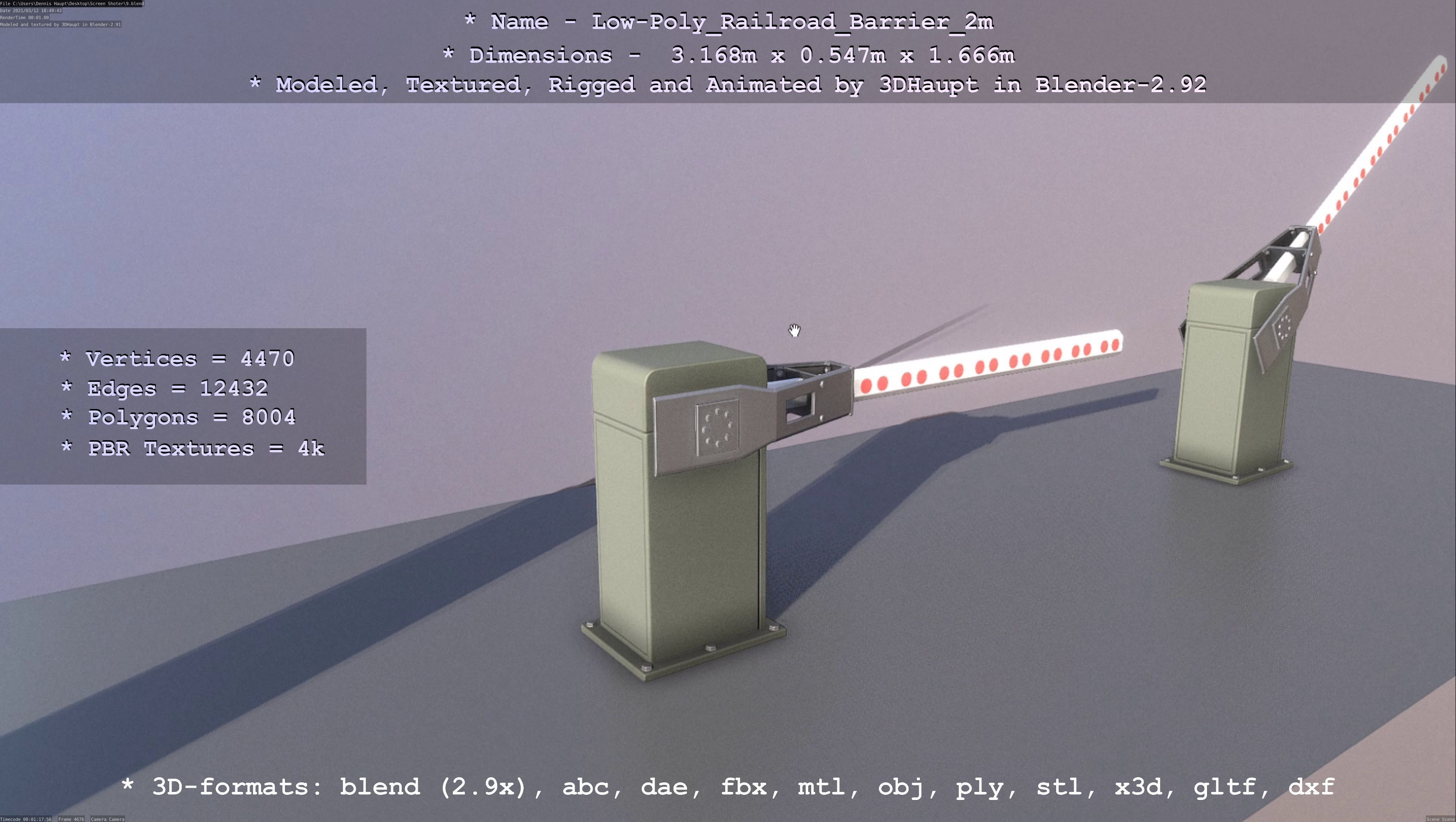 Low-Poly Railroad Barrier 2m Low-poly 3D model_96