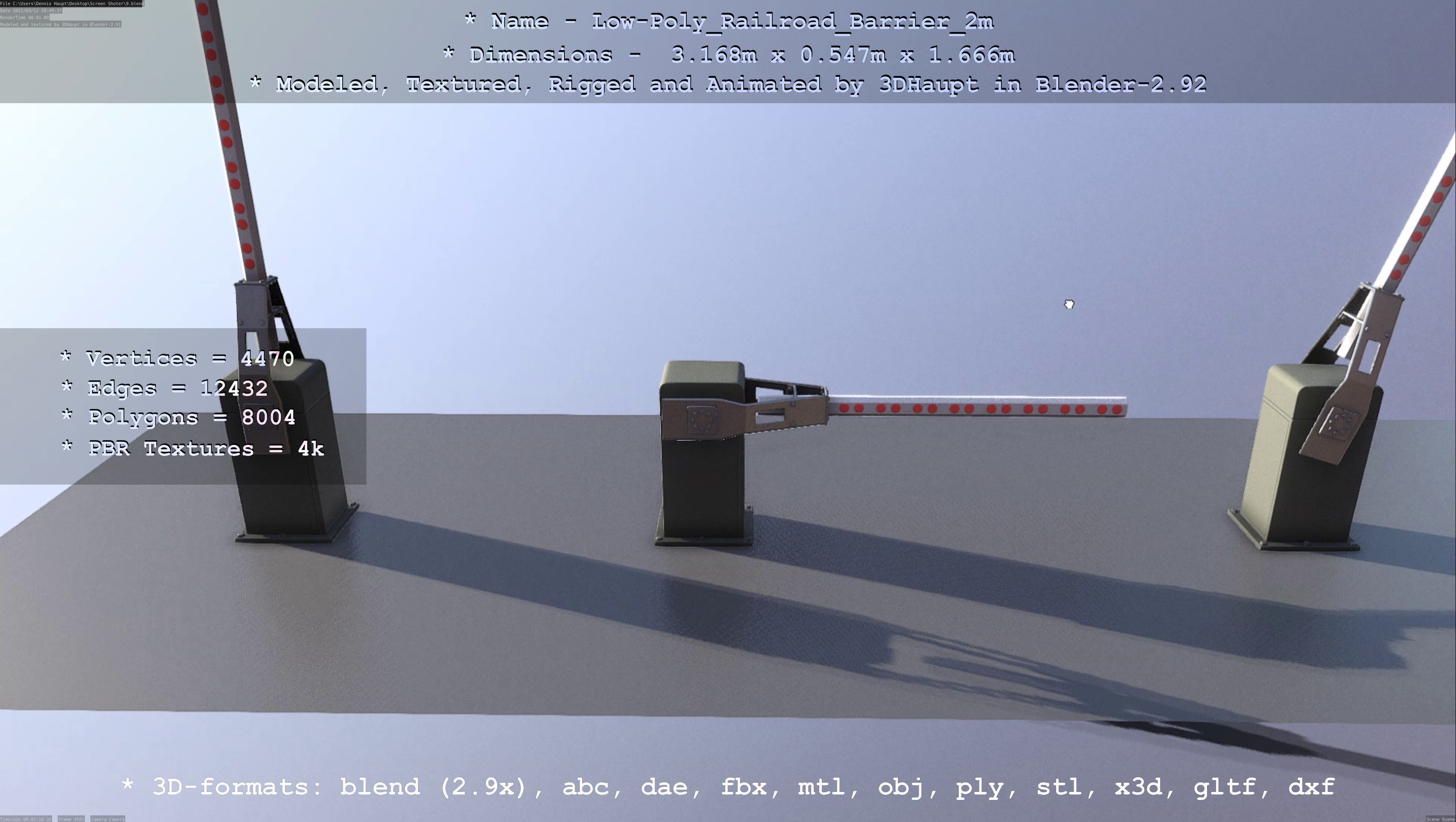 Low-Poly Railroad Barrier 2m Low-poly 3D model_92