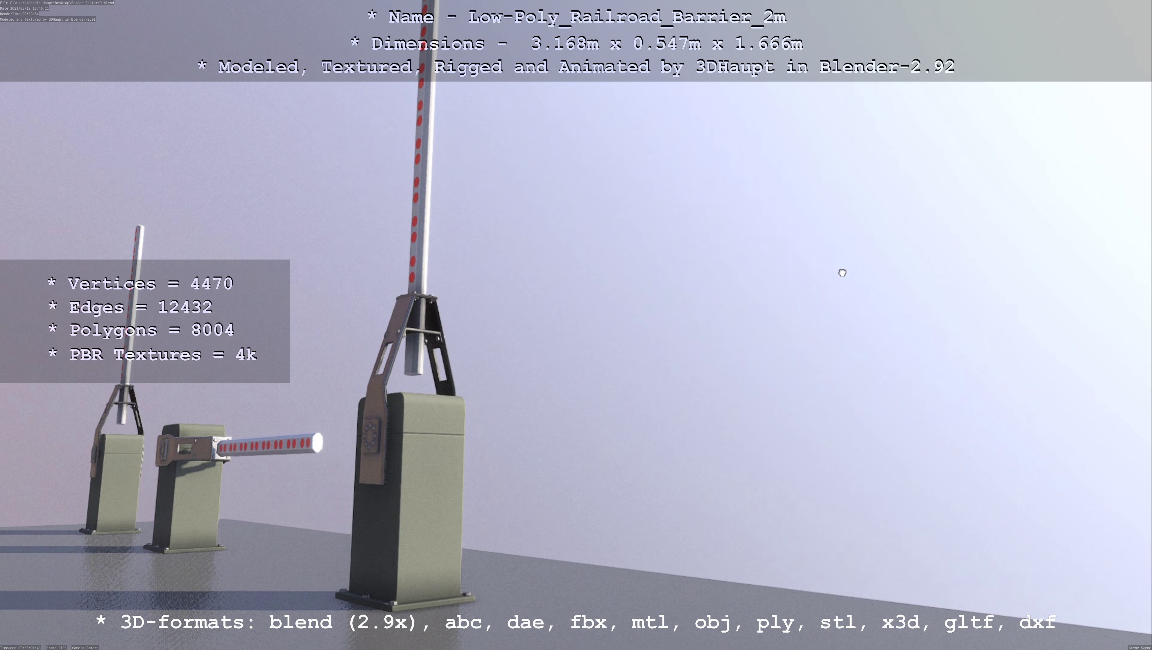 Low-Poly Railroad Barrier 2m Low-poly 3D model_111