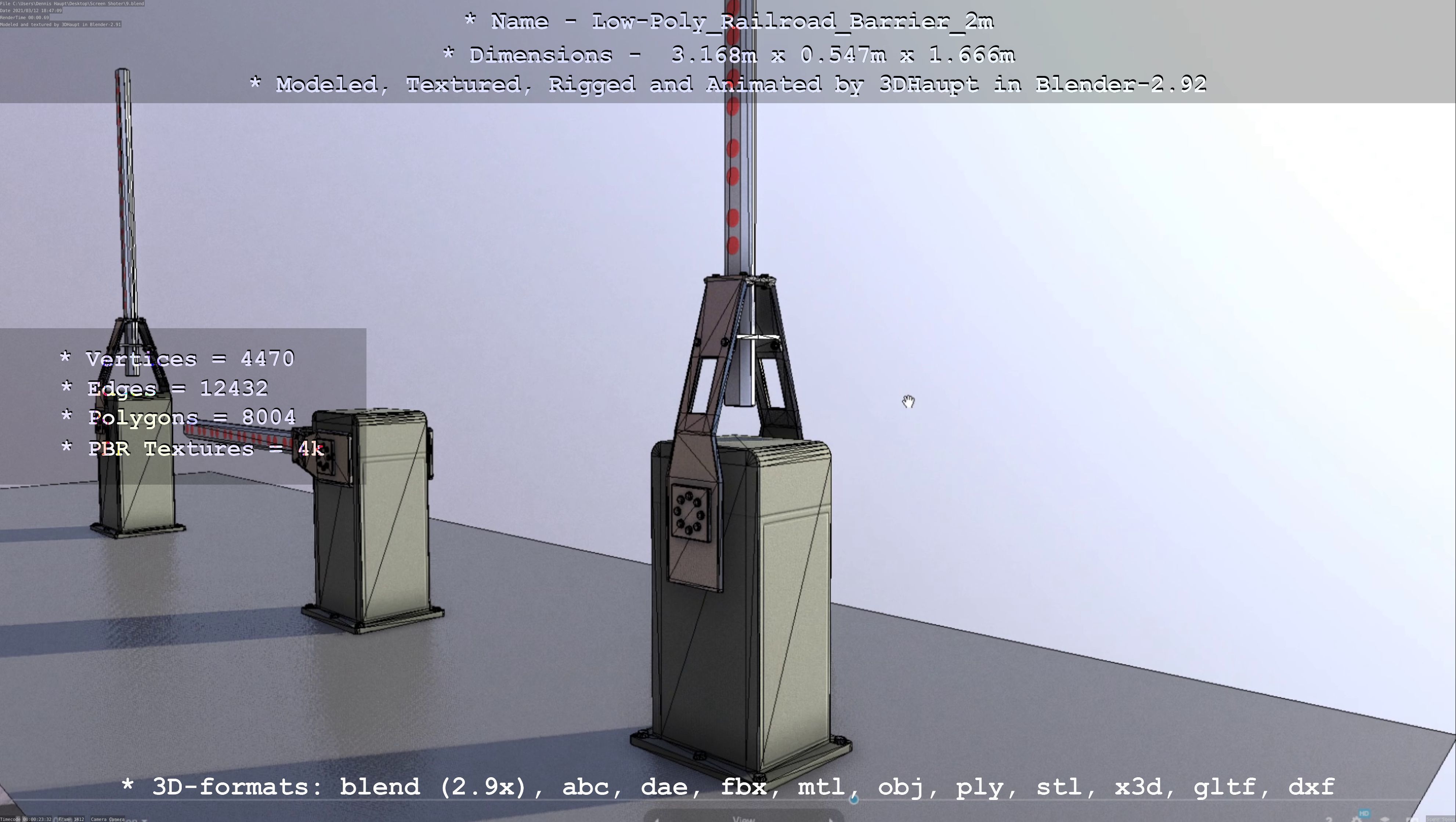 Low-Poly Railroad Barrier 2m Low-poly 3D model_26