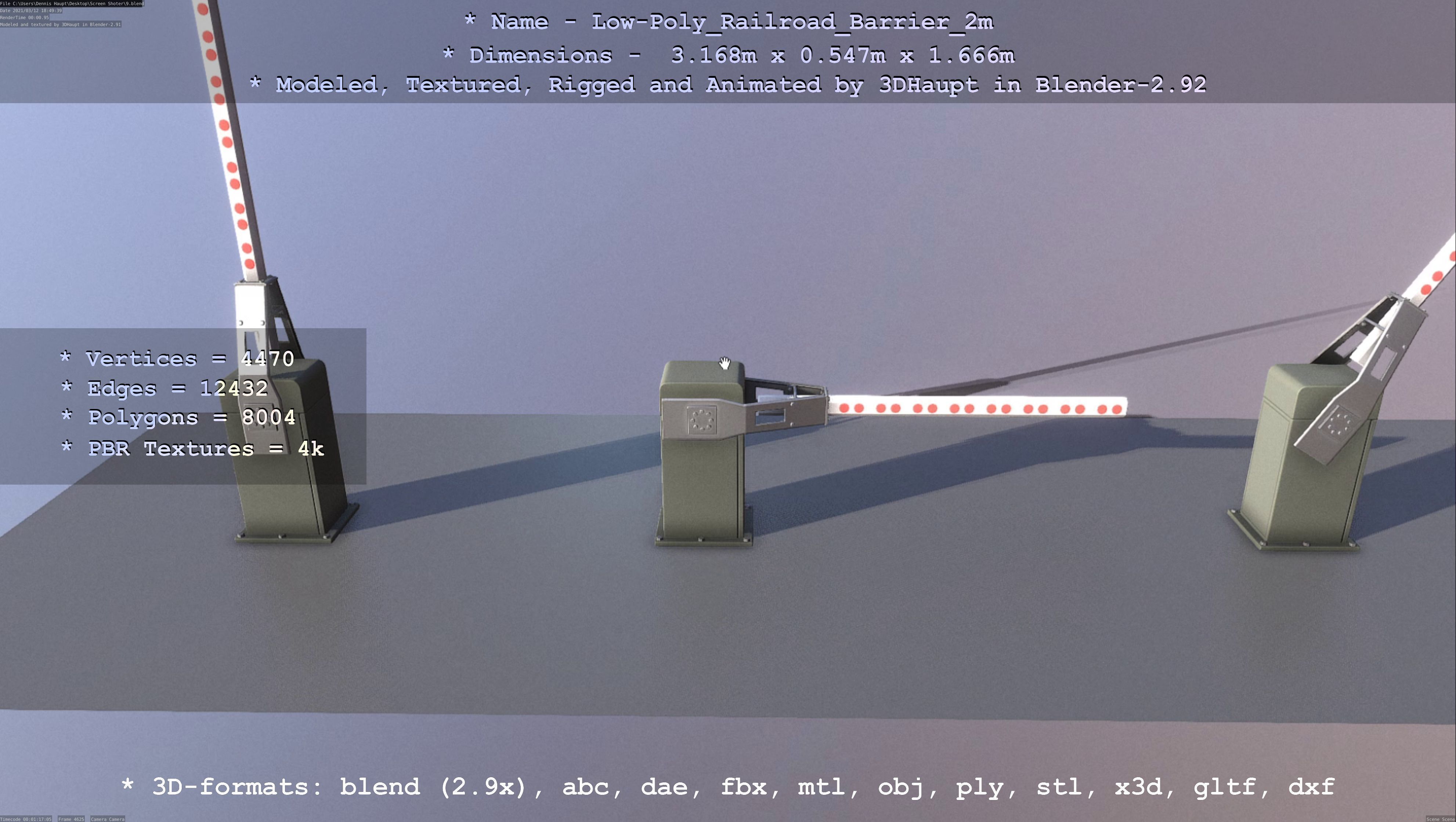 Low-Poly Railroad Barrier 2m Low-poly 3D model_93