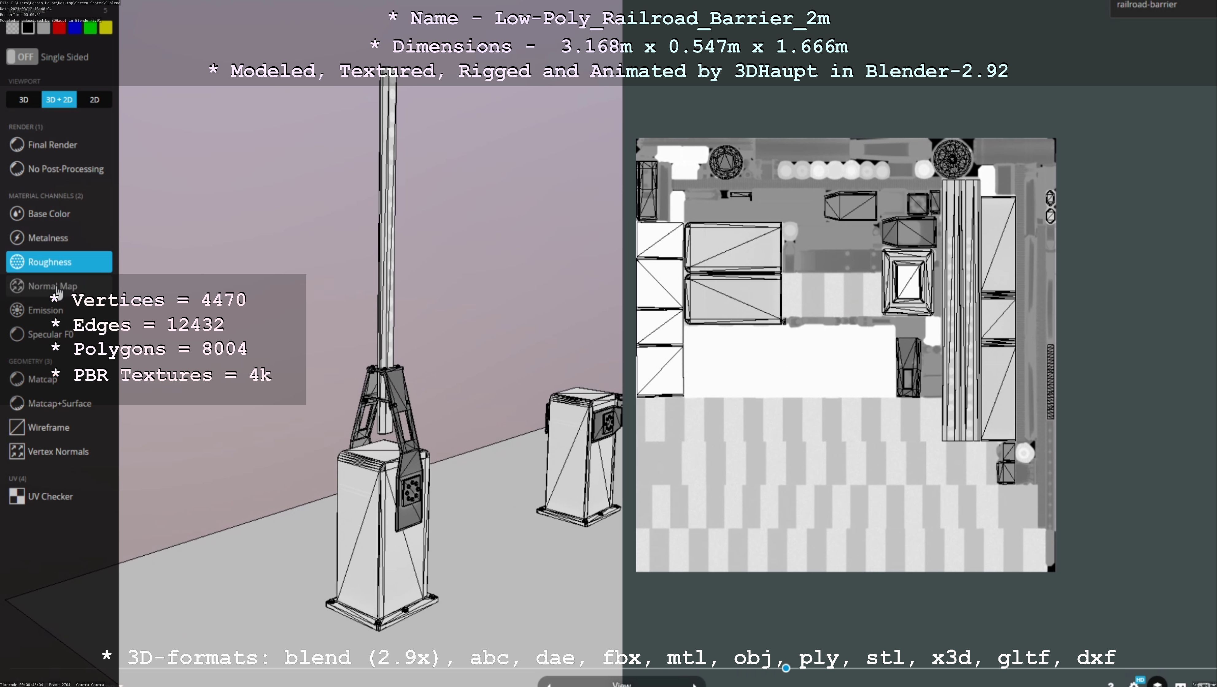 Low-Poly Railroad Barrier 2m Low-poly 3D model_12