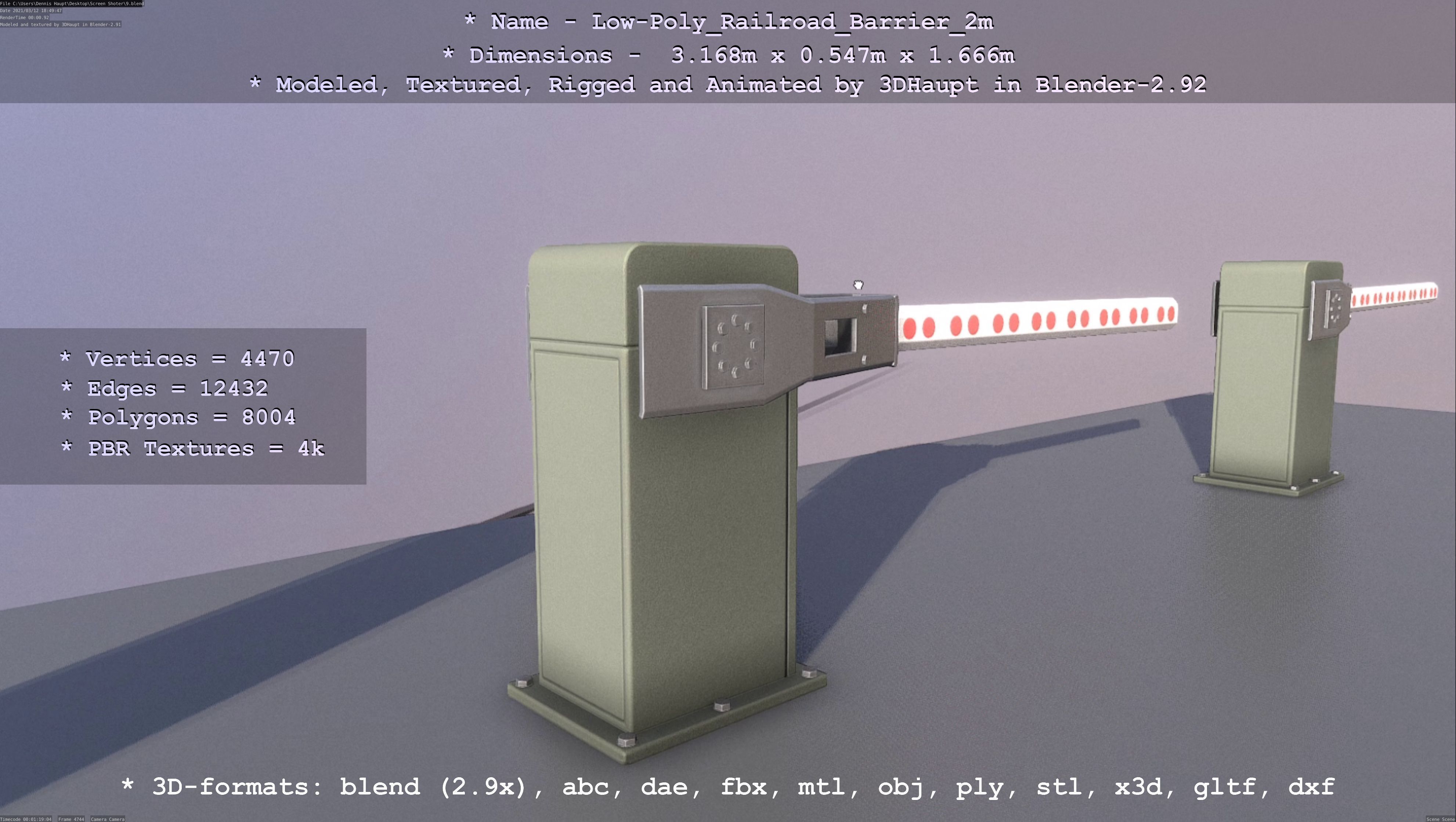 Low-Poly Railroad Barrier 2m Low-poly 3D model_99