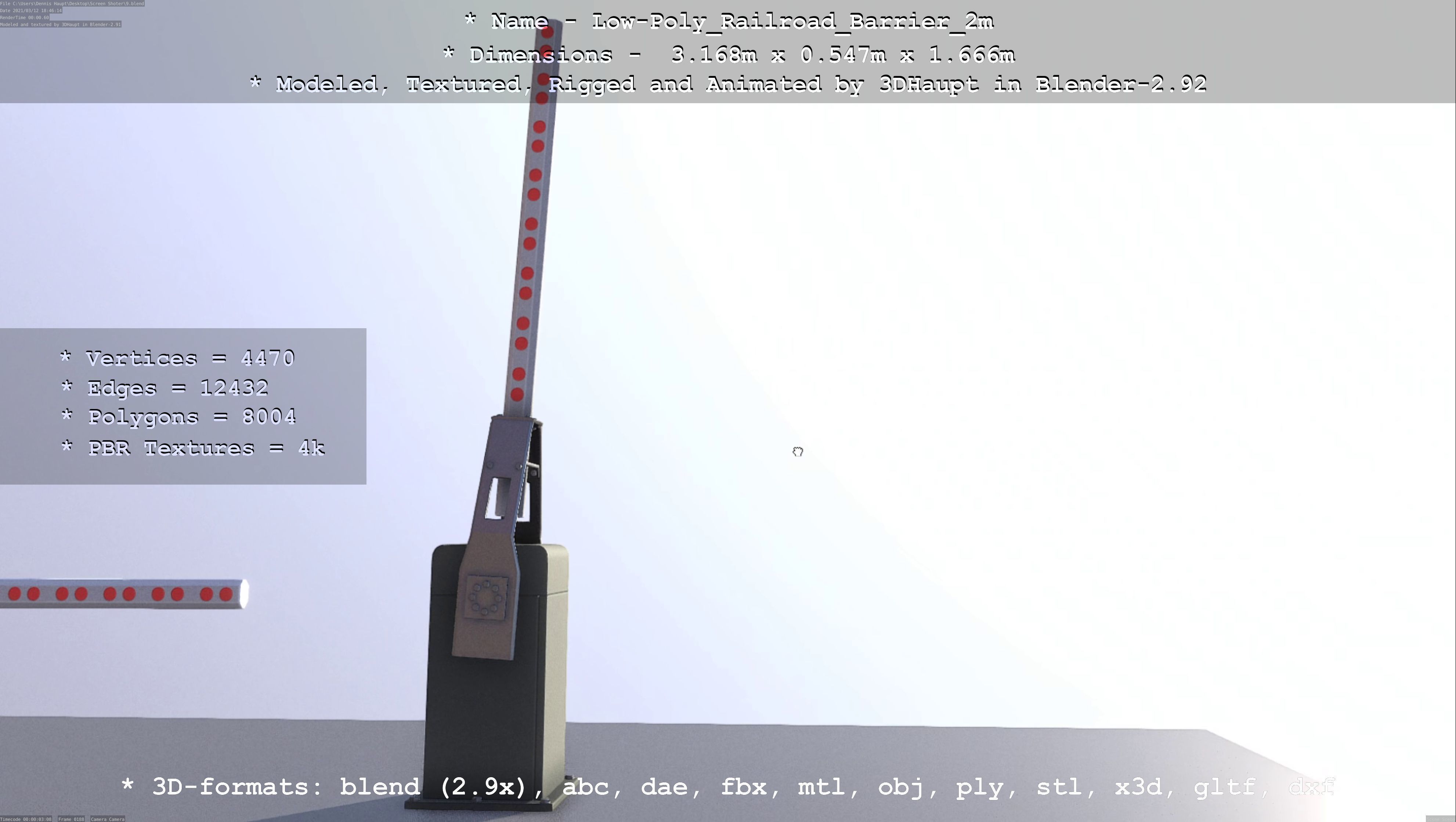 Low-Poly Railroad Barrier 2m Low-poly 3D model_37