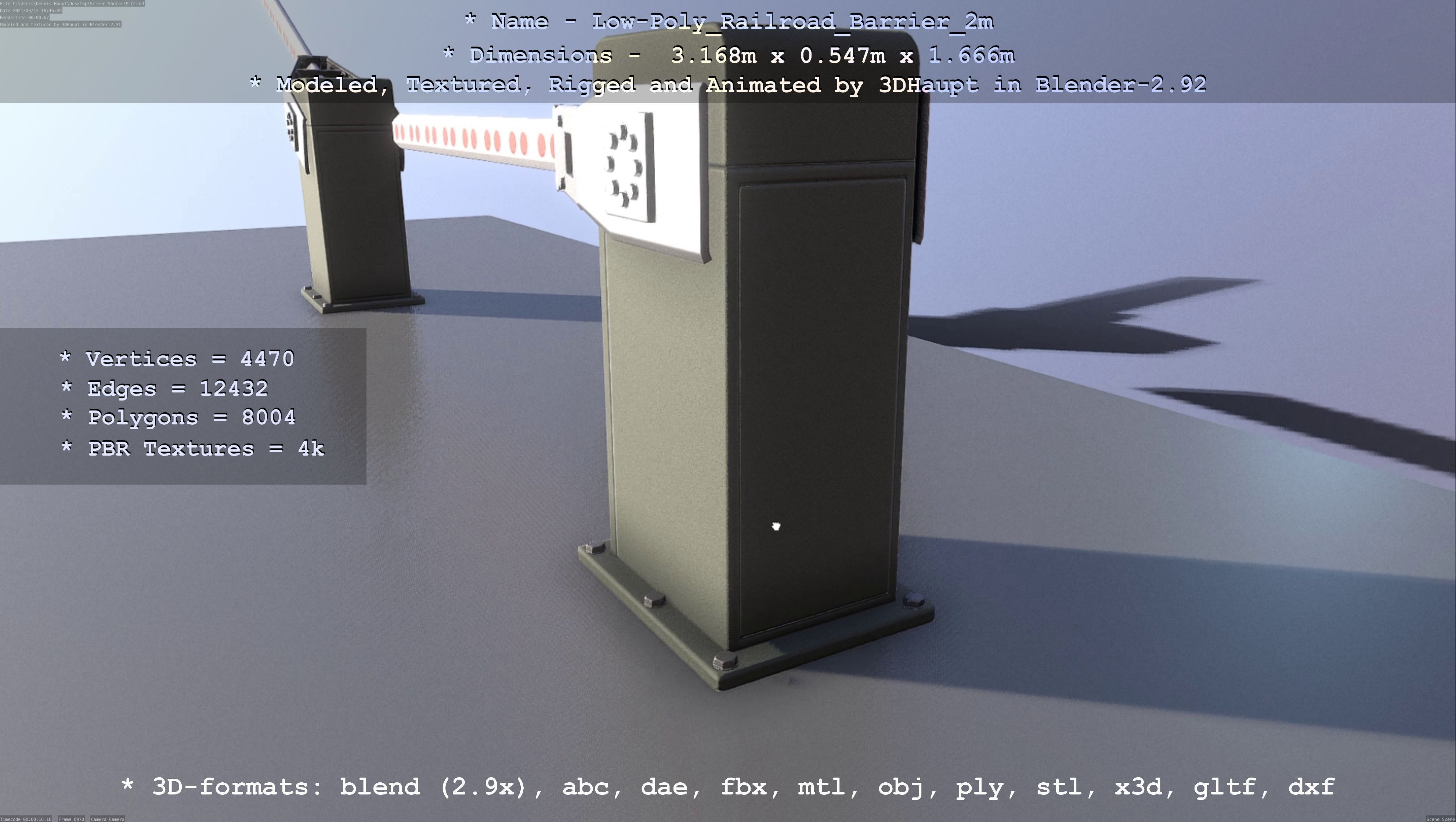 Low-Poly Railroad Barrier 2m Low-poly 3D model_59