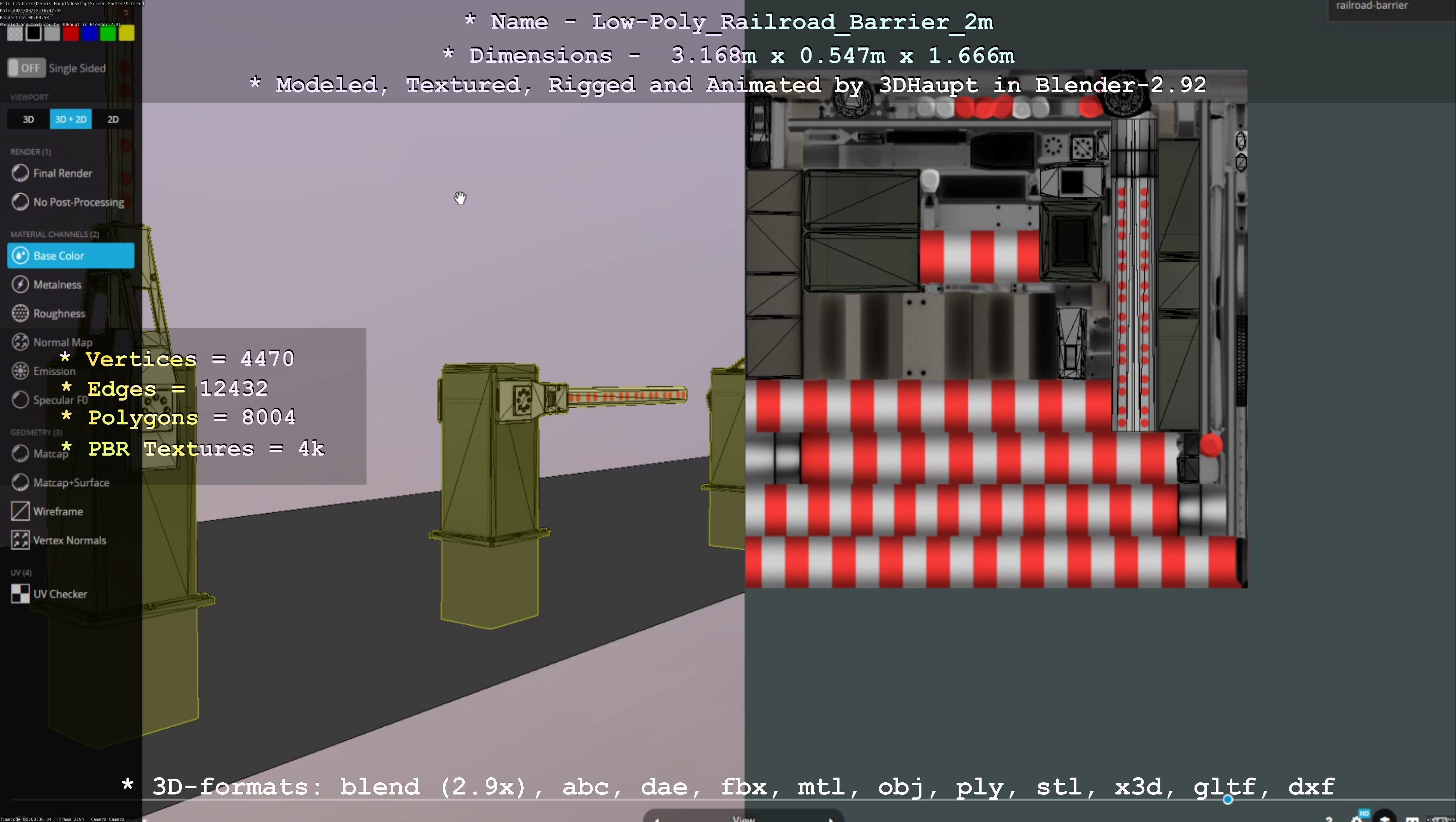 Low-Poly Railroad Barrier 2m Low-poly 3D model_9