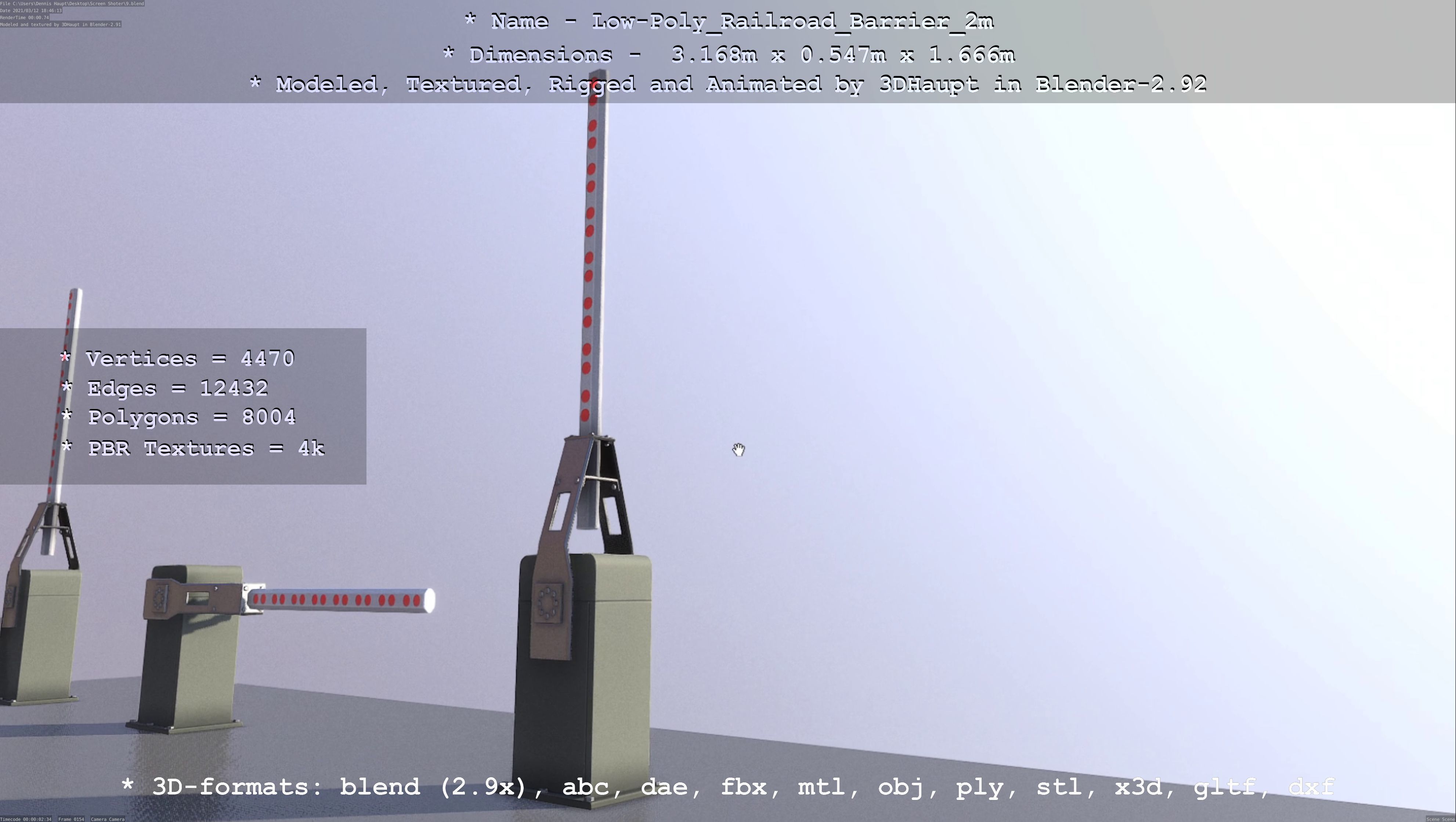 Low-Poly Railroad Barrier 2m Low-poly 3D model_114