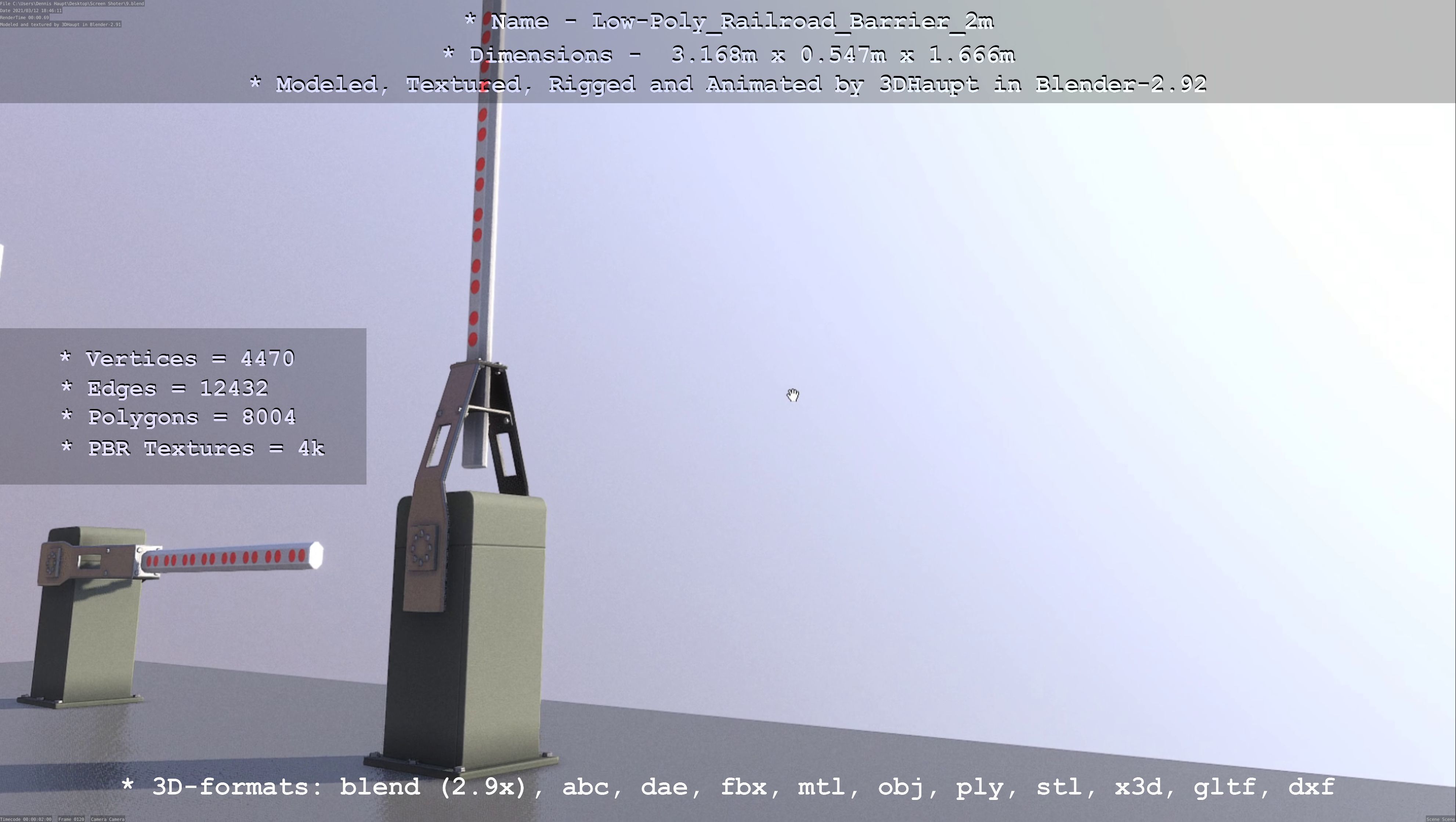 Low-Poly Railroad Barrier 2m Low-poly 3D model_110