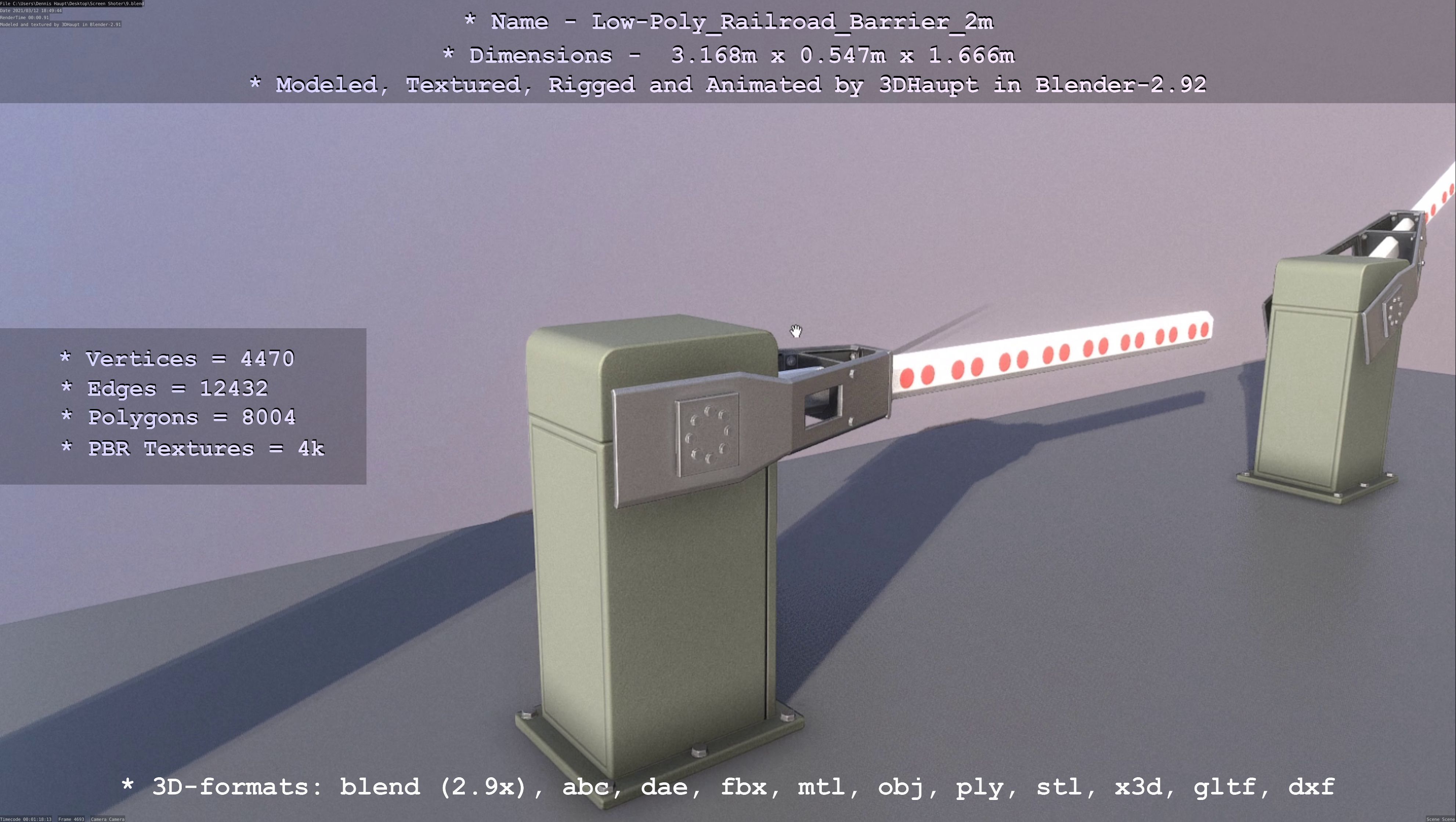 Low-Poly Railroad Barrier 2m Low-poly 3D model_98