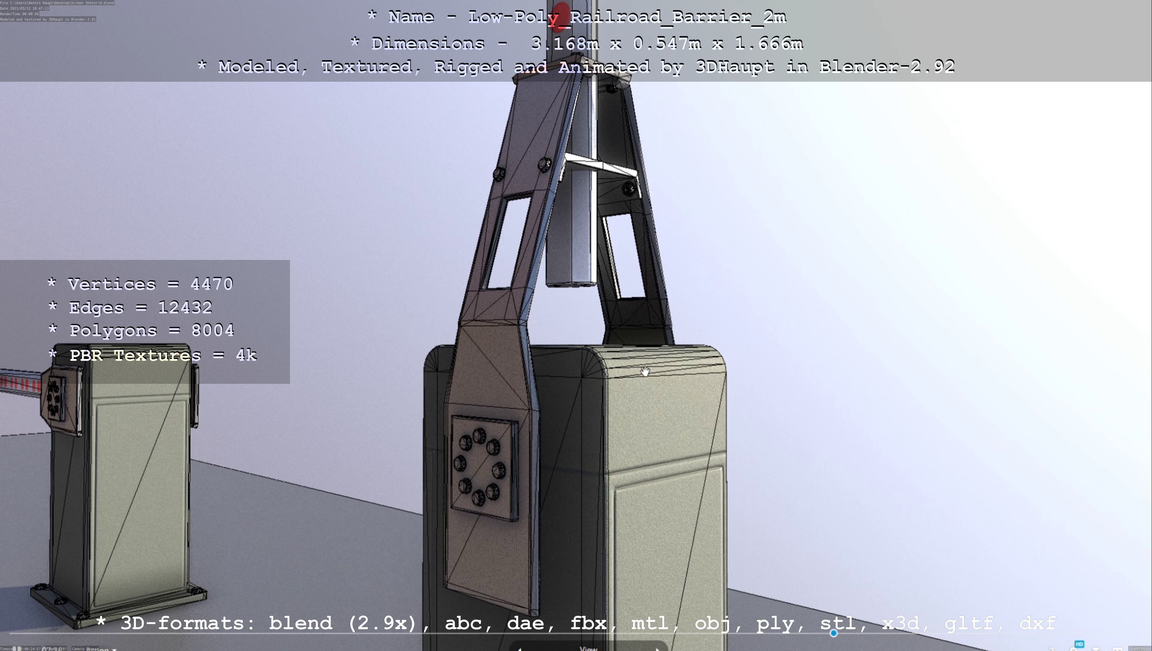 Low-Poly Railroad Barrier 2m Low-poly 3D model_69