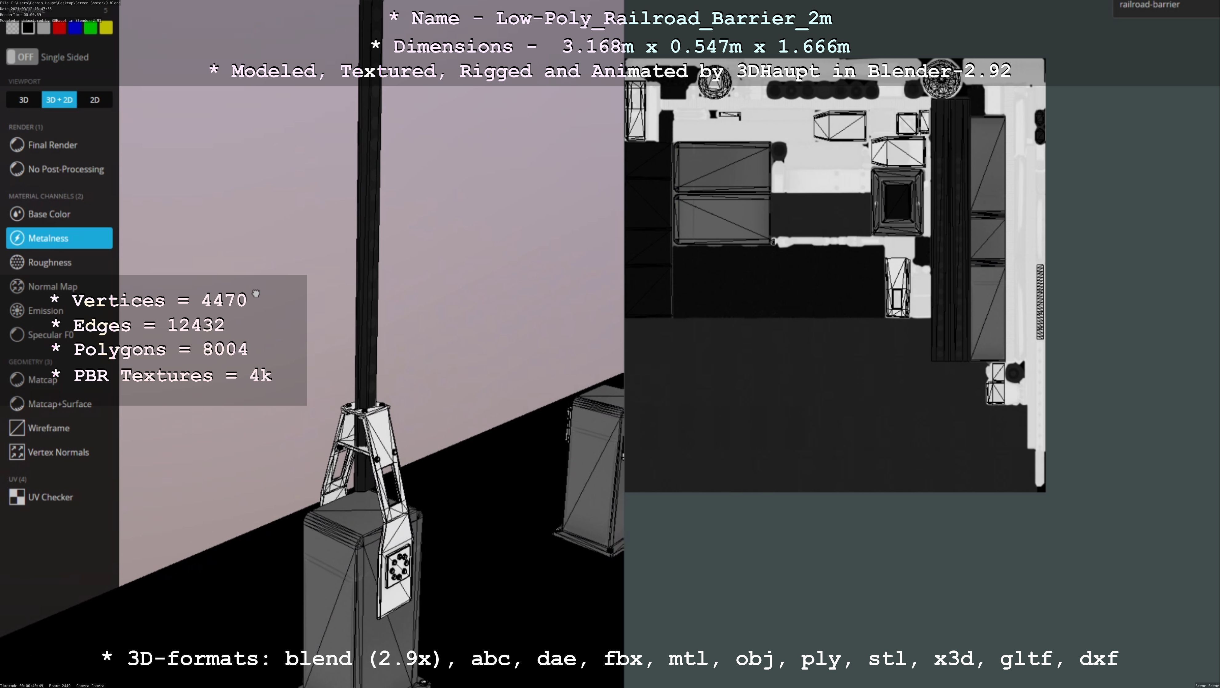 Low-Poly Railroad Barrier 2m Low-poly 3D model_23