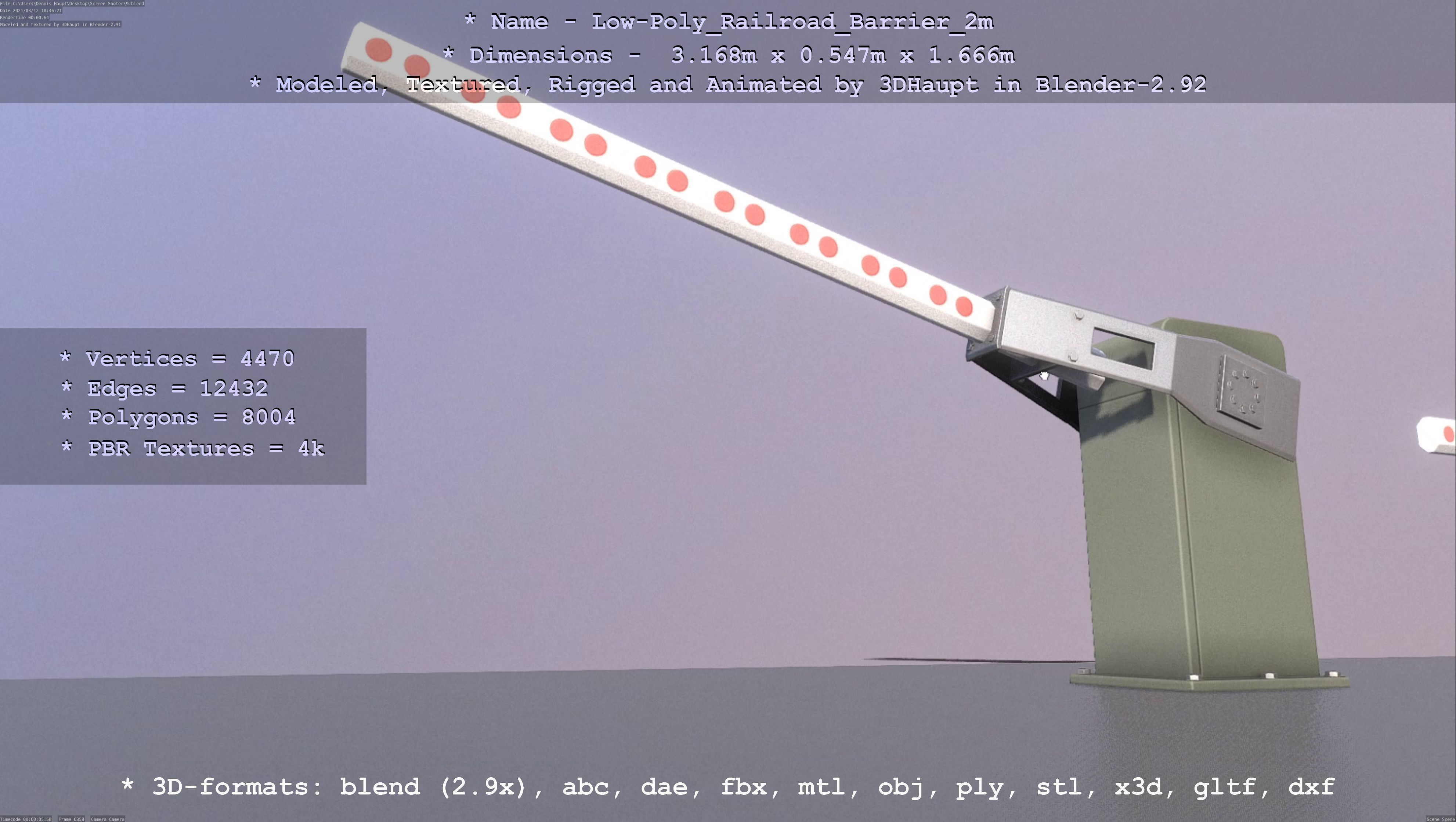 Low-Poly Railroad Barrier 2m Low-poly 3D model_46