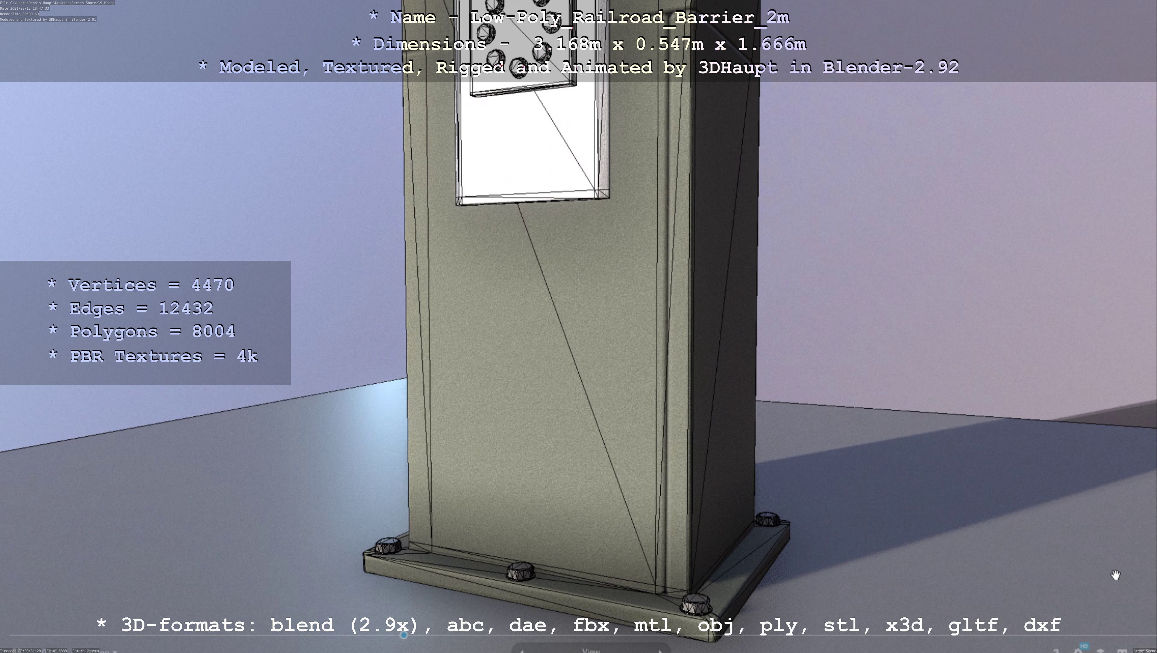 Low-Poly Railroad Barrier 2m Low-poly 3D model_94