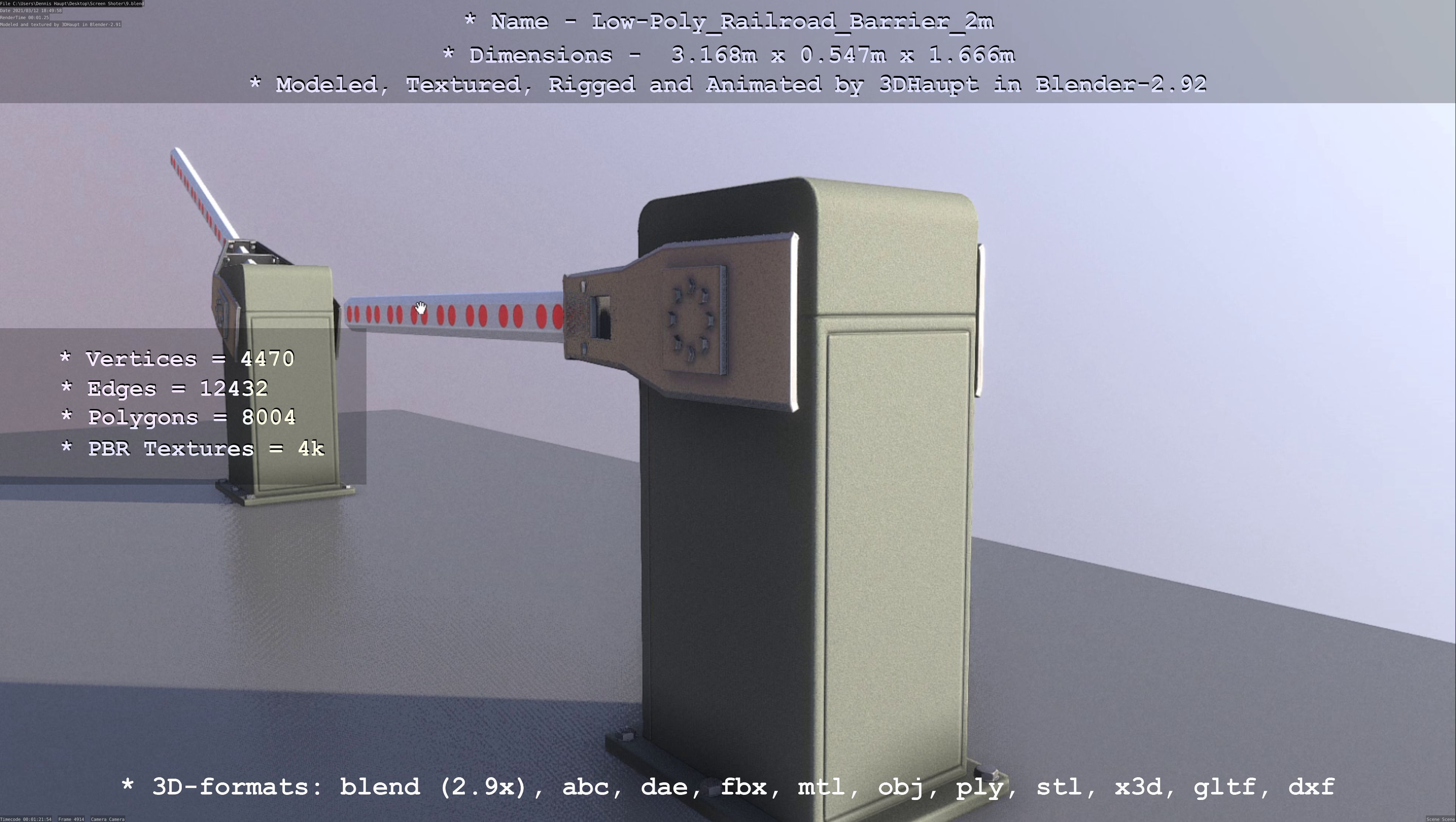 Low-Poly Railroad Barrier 2m Low-poly 3D model_107