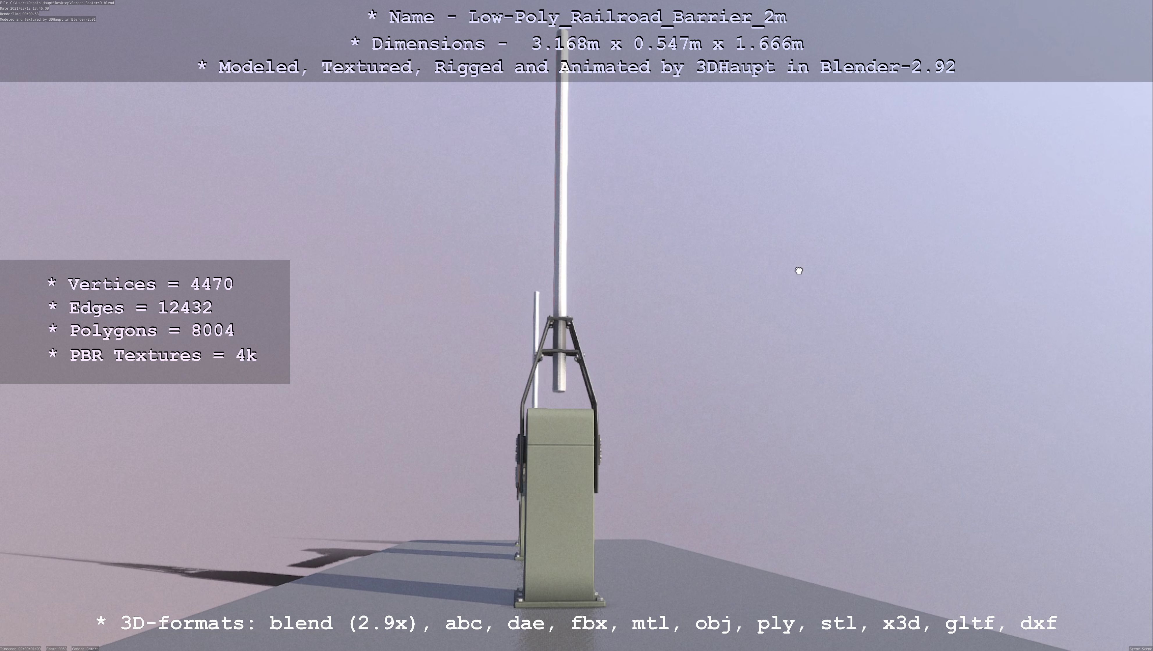 Low-Poly Railroad Barrier 2m Low-poly 3D model_113