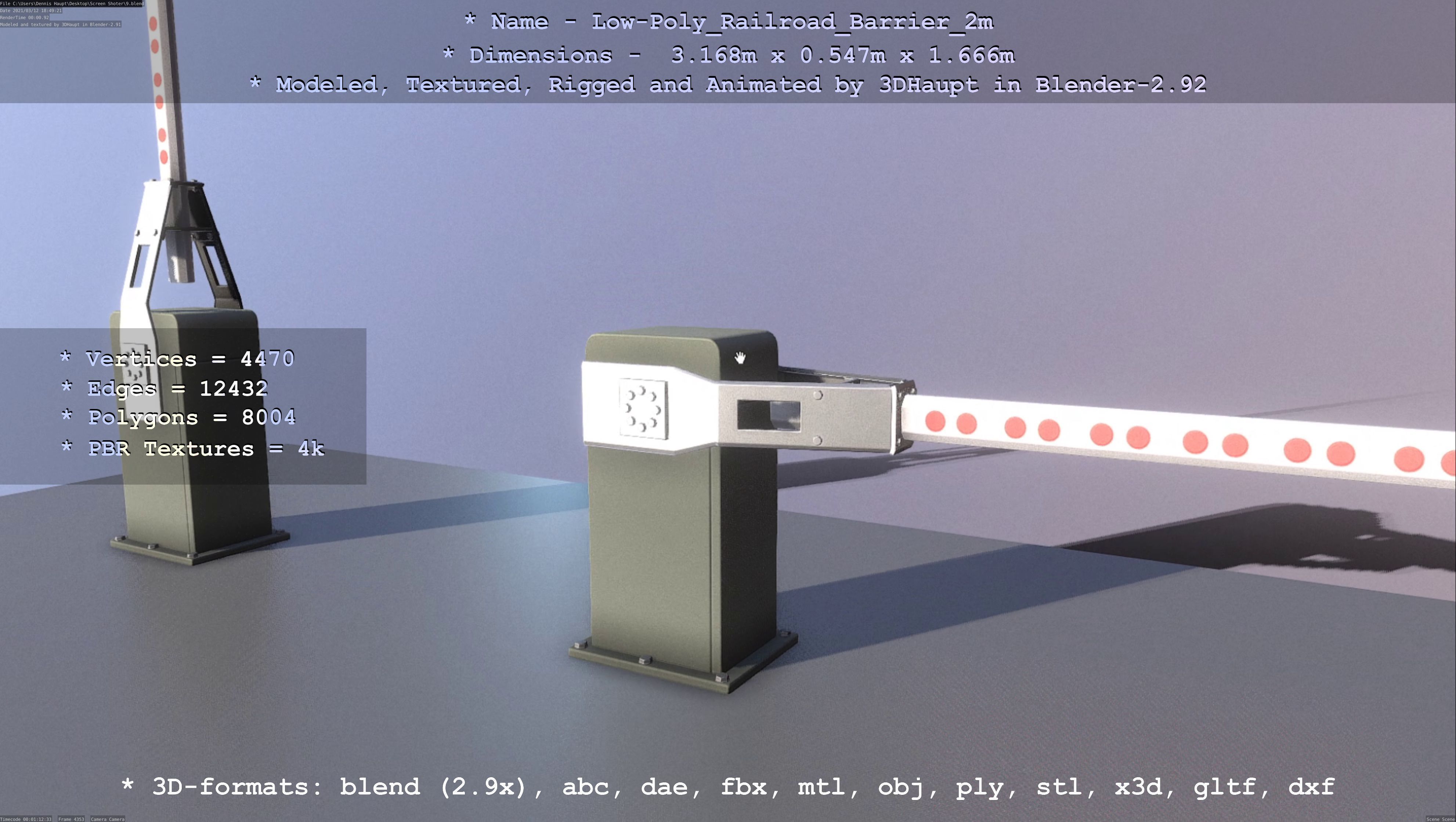 Low-Poly Railroad Barrier 2m Low-poly 3D model_86