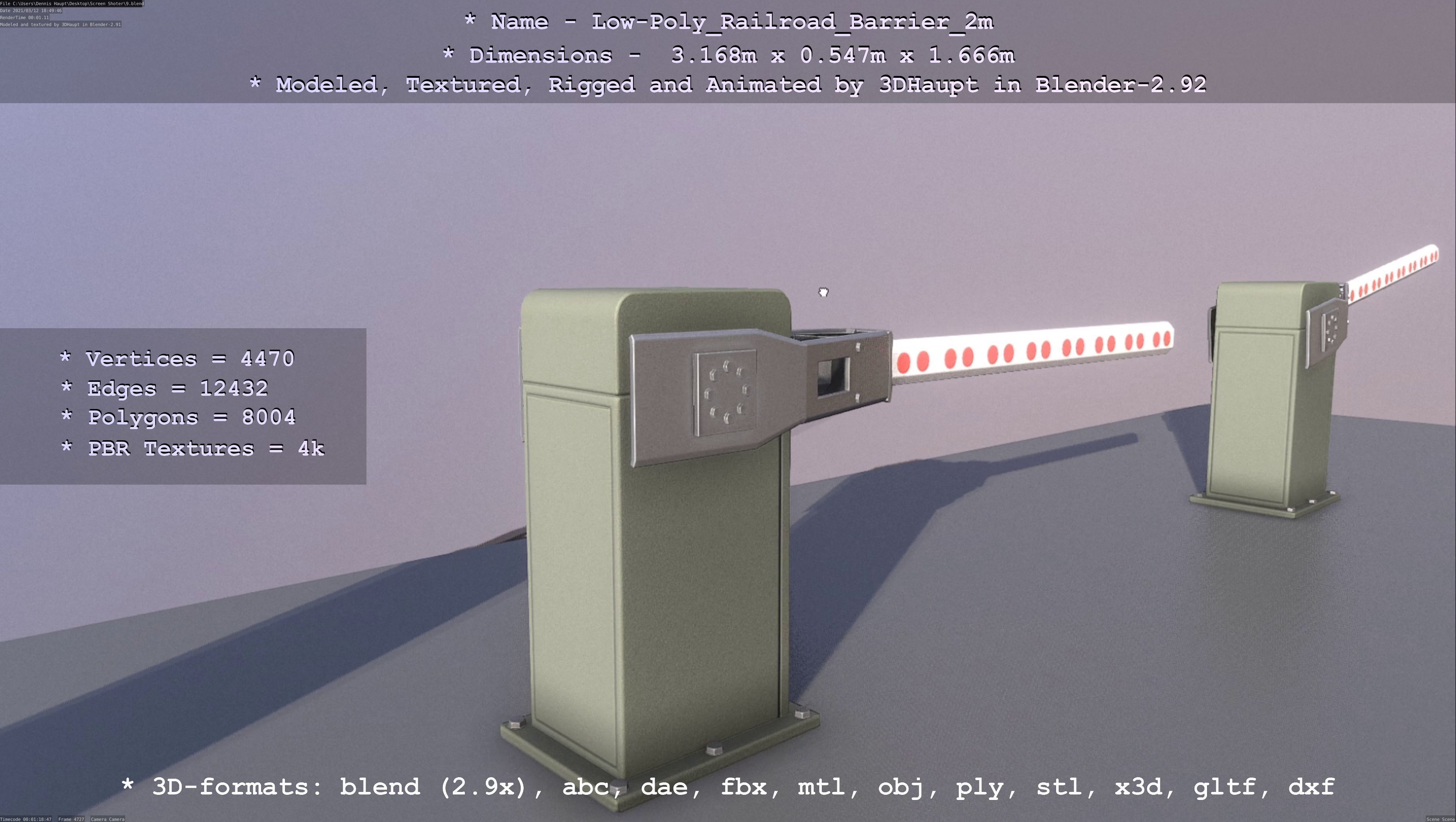 Low-Poly Railroad Barrier 2m Low-poly 3D model_102