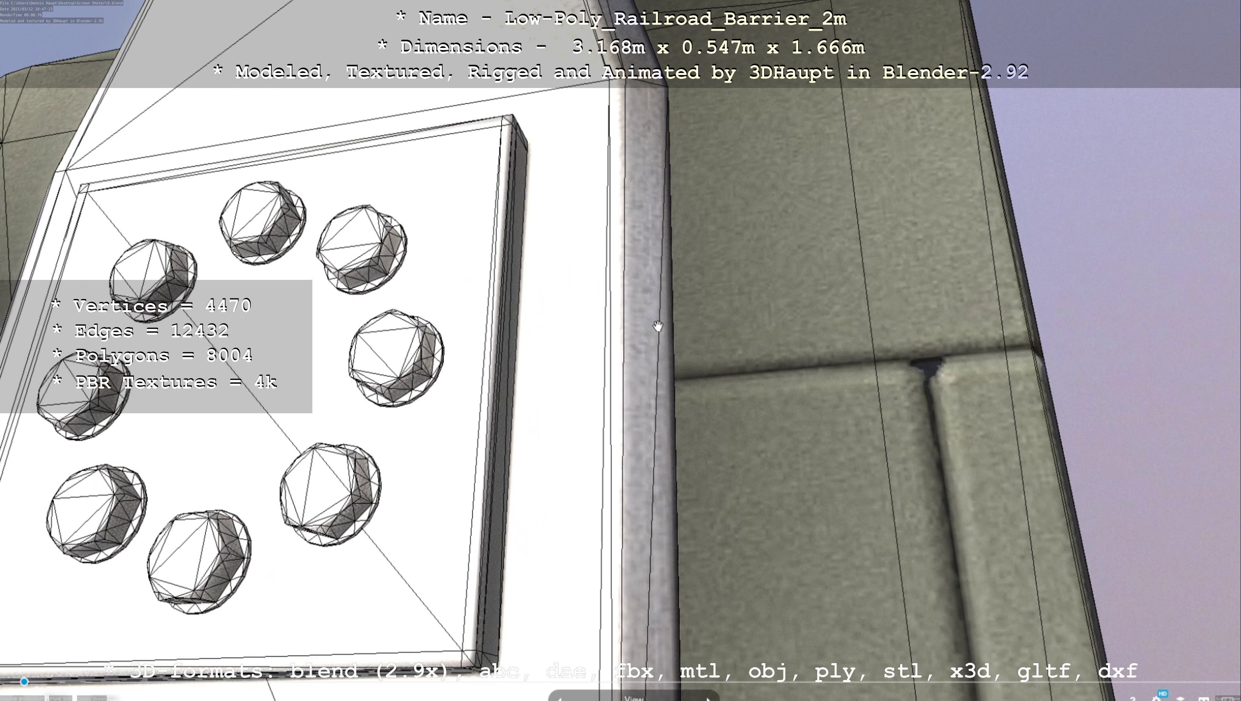 Low-Poly Railroad Barrier 2m Low-poly 3D model_72