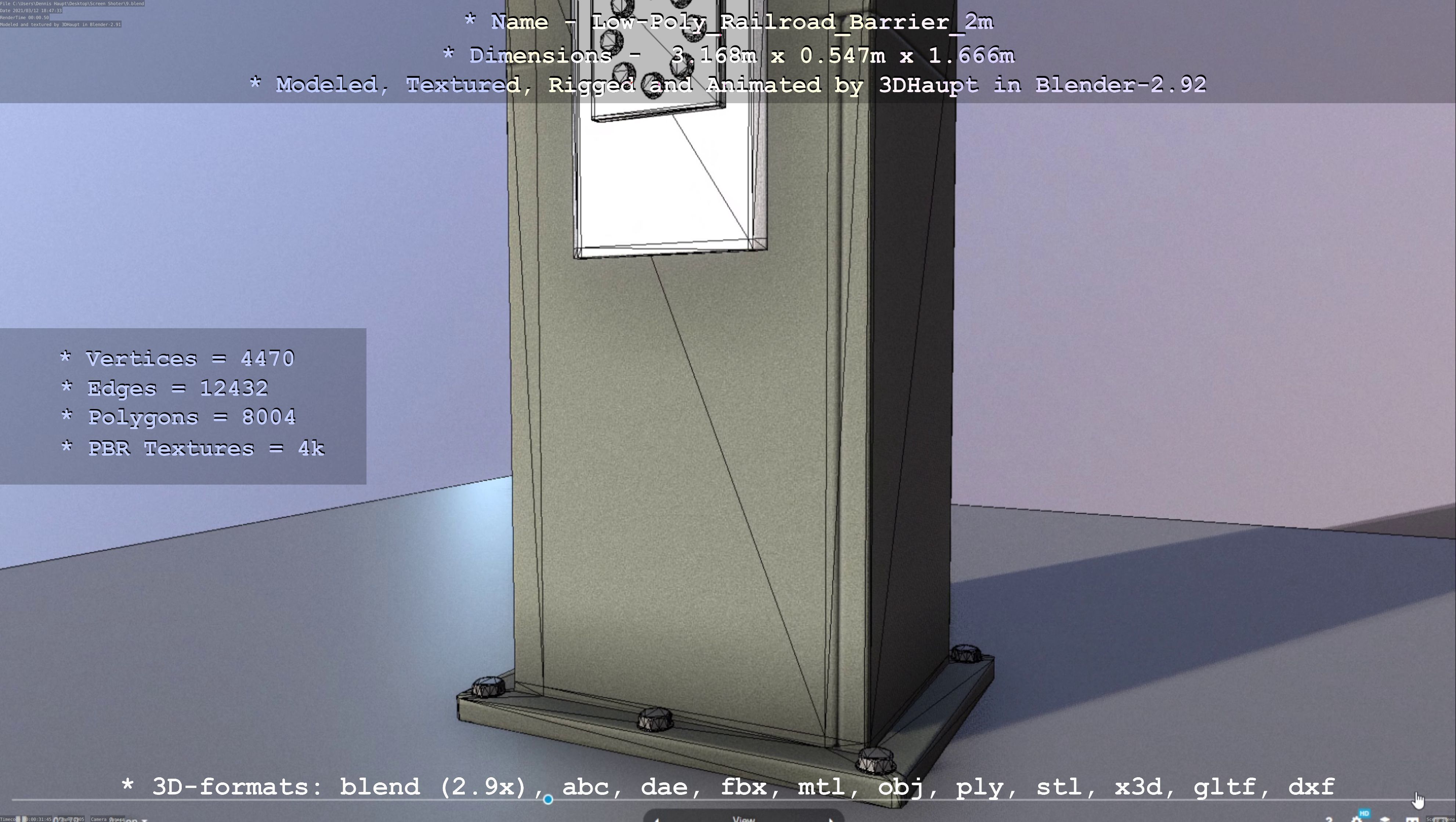 Low-Poly Railroad Barrier 2m Low-poly 3D model_13