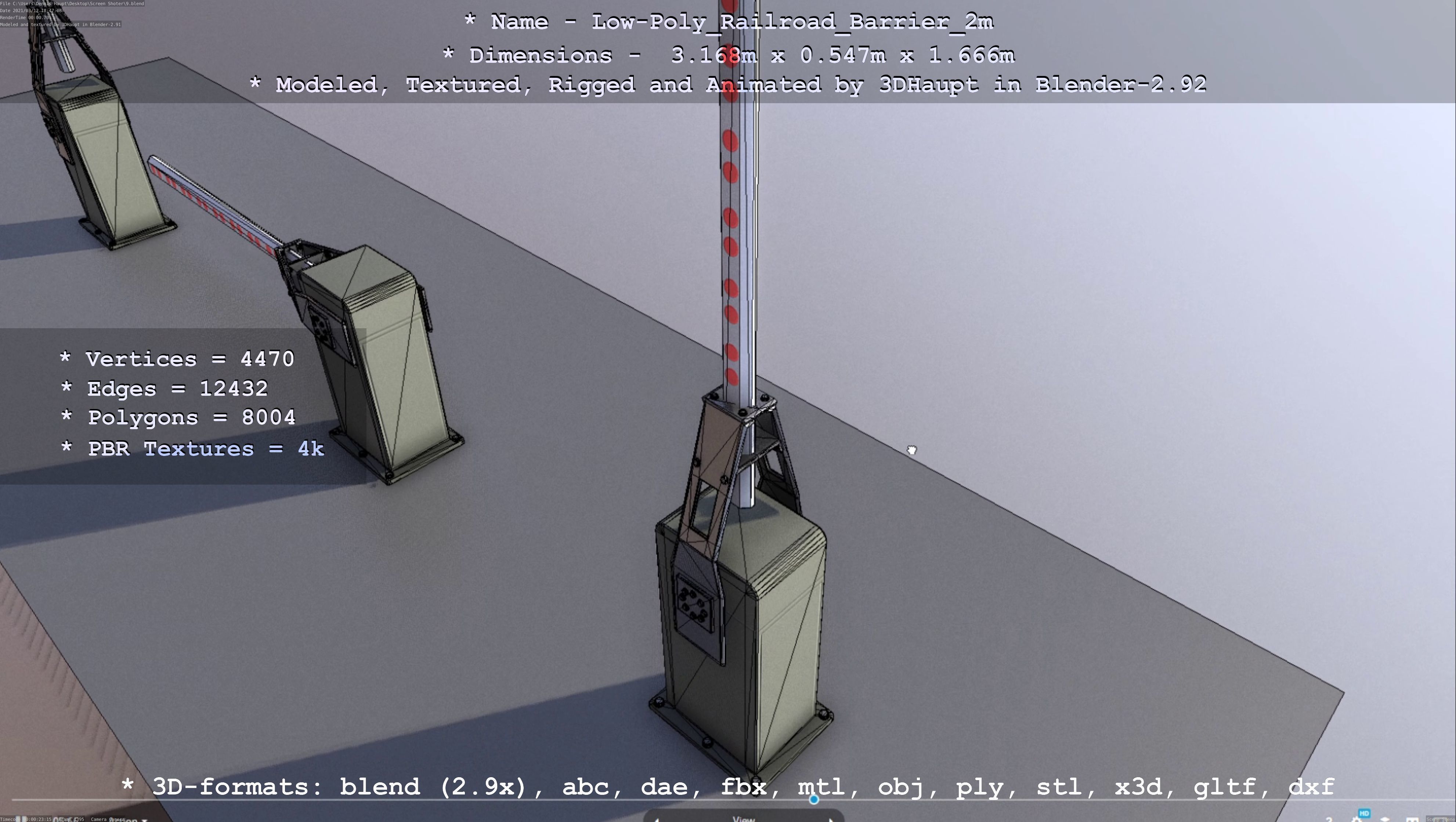 Low-Poly Railroad Barrier 2m Low-poly 3D model_68